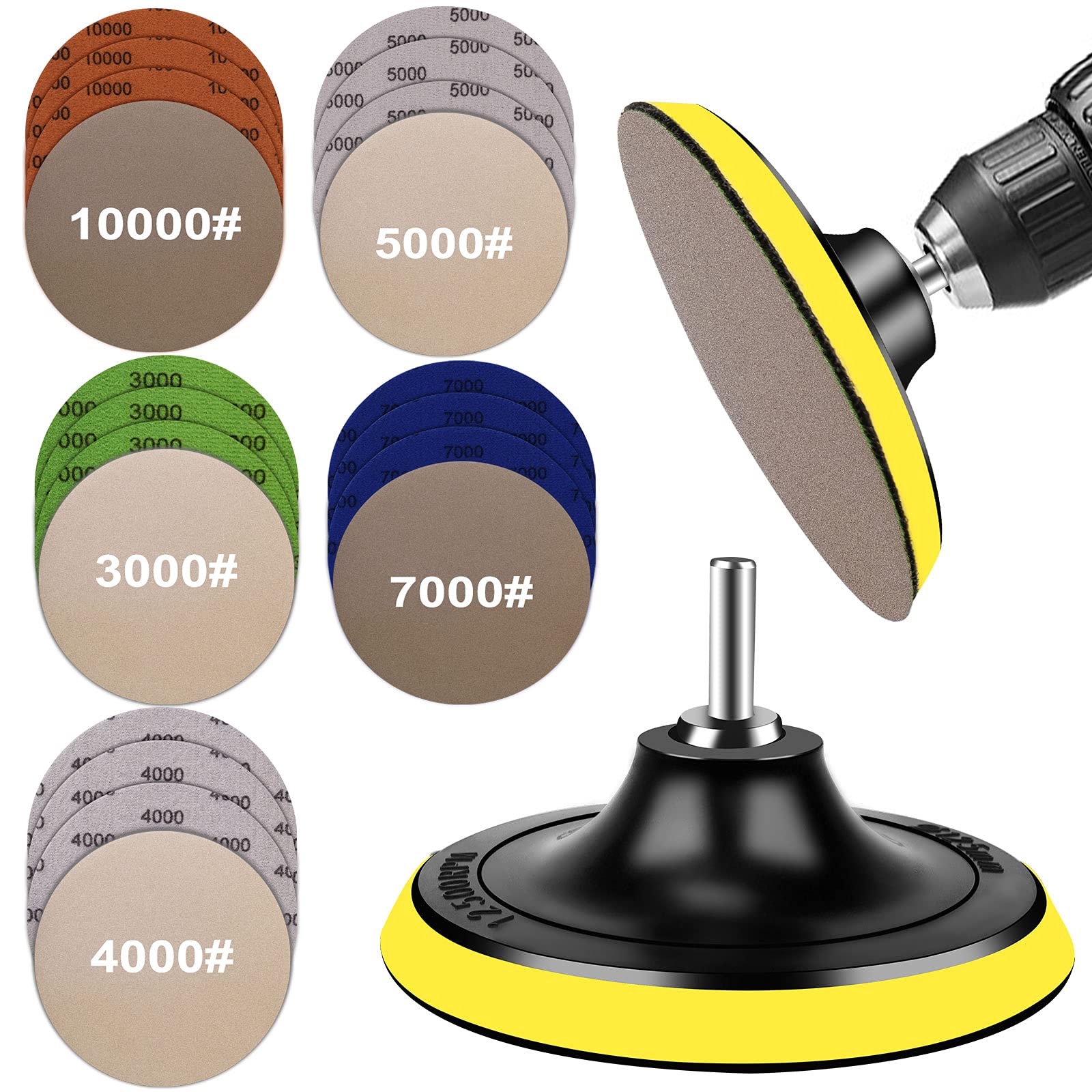 20PCS Wet Dry Sandpaper Set 3000-10000 Grit with 5-inch Hook & Loop Backing Pad - Premium Abrasive Discs for Orbital Sander Polishing, Auto Detailing & Woodworking Projects