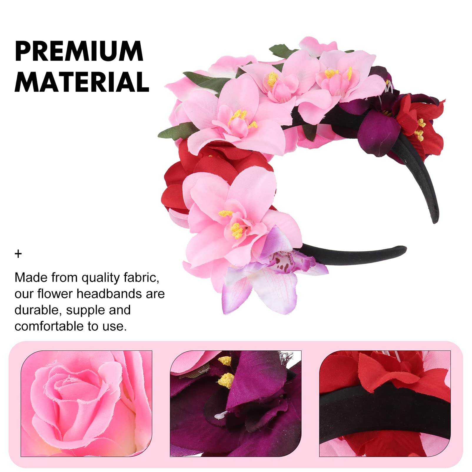 Minkissy Mexican Day of the Dead Headband - Floral Rose Crown for Halloween Costume, Dia de los Muertos Party, Cosplay & Festival Accessories (Pink) - Perfect for Themed Events, Photo Shoots and Cultural Celebrations
