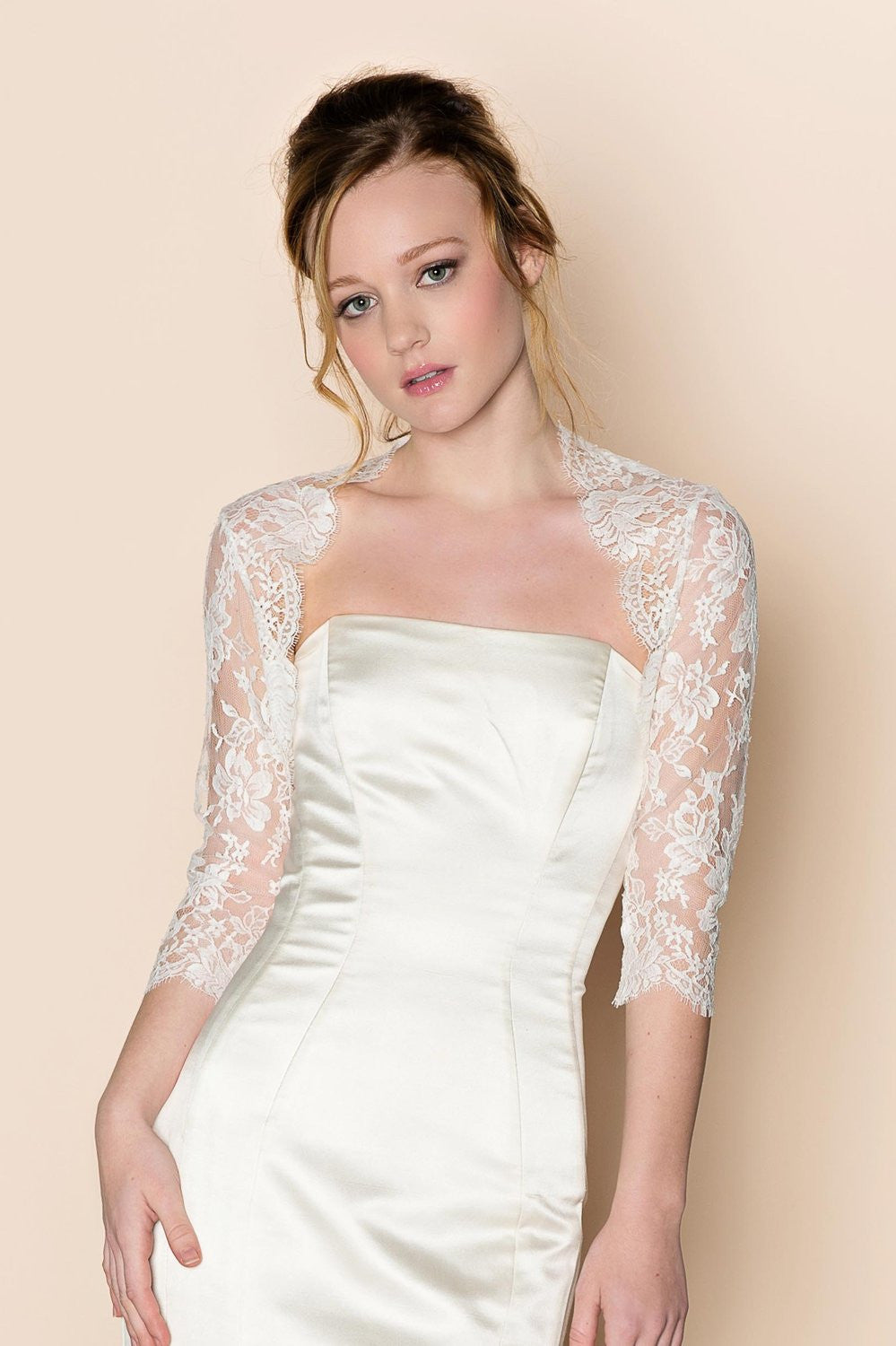Celine Ivory French Lace Bridal Bolero Shrug - Elegant Wedding Cover-Up for Brides, Bridesmaids & Formal Events