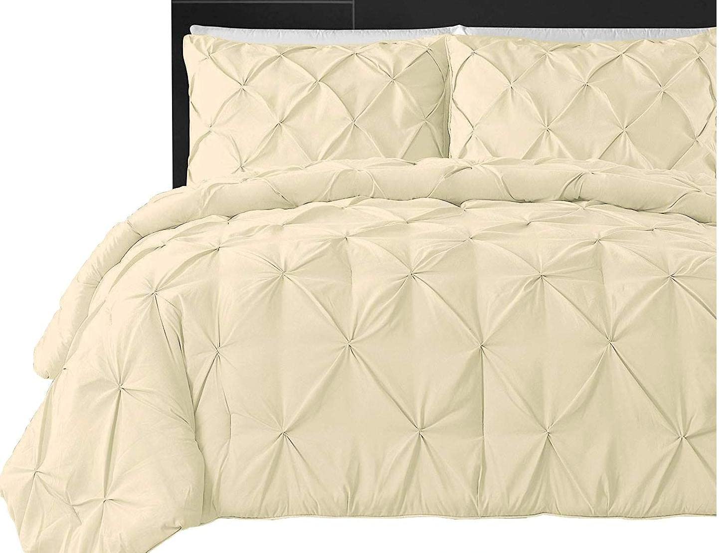 Premium Twin Size Pinch Pleated 3-Piece Duvet Cover Set - 1000 Thread Count Combed Cotton with Button Closure - Solid Ivory Luxury Bedding - Perfect for Guest Rooms, Dorms & Cozy Bedrooms