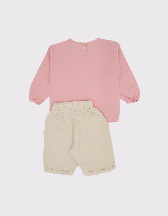 Organic Kids Muslin Long Sleeve T-Shirt and Shorts 2-Piece Set - Soft & Breathable Cotton for Baby & Toddler - Perfect for Playtime, Daycare & Family Outings