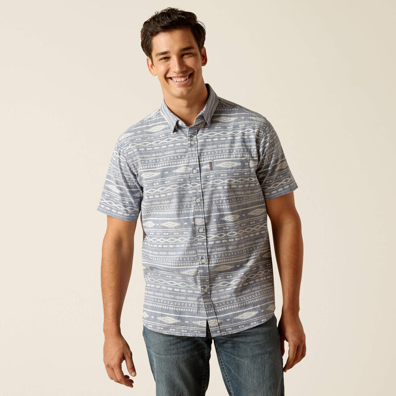 Ariat Men's Mack Stretch Comfort Shirt - Chambray Blue Long Sleeve Work Shirt for Ranch, Farm & Outdoor Activities