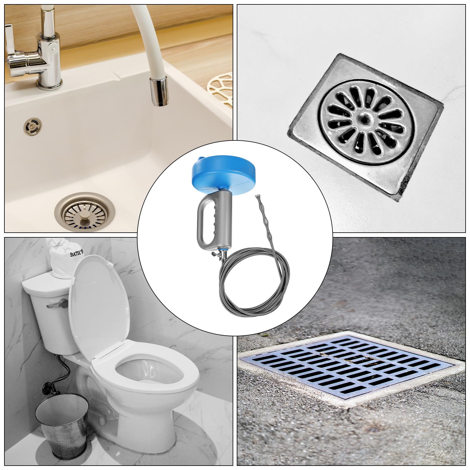 HARFINGTON 49 Ft Stainless Steel Drain Snake Clog Remover - Flexible Plumbing Auger for Kitchen Sink, Bathroom Shower, Toilet & Bathtub Drain Cleaning - Heavy Duty Hair Clog Removal Tool (Blue) | Perfect for Home Plumbing Emergencies & DIY Drain Maintenance
