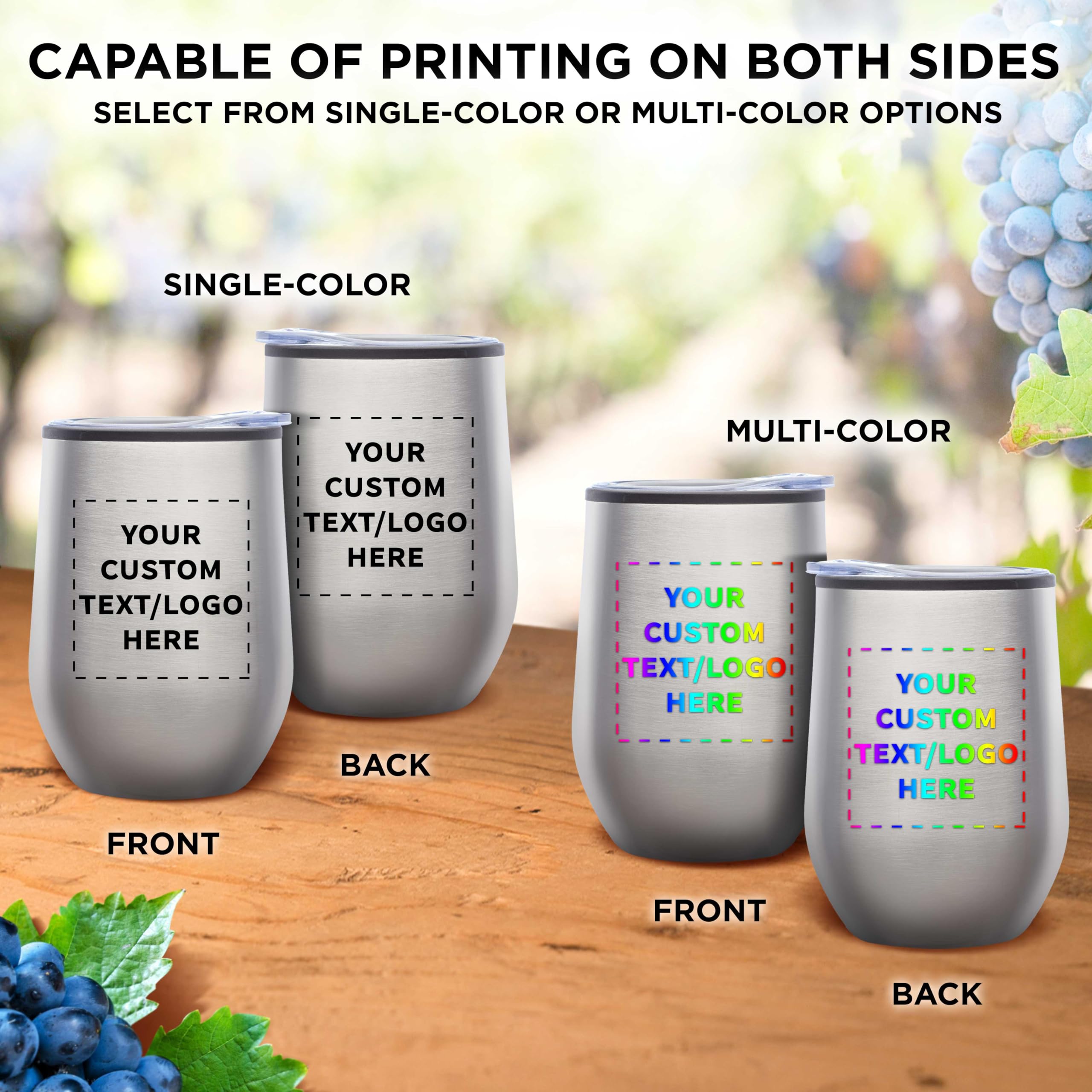 24-Pack Custom Stemless Wine Tumblers 12oz - Insulated Silver Personalized Bulk Wine Glasses for Parties, Weddings & Events - Perfect for Wine, Cocktails, Coffee & Cold Drinks