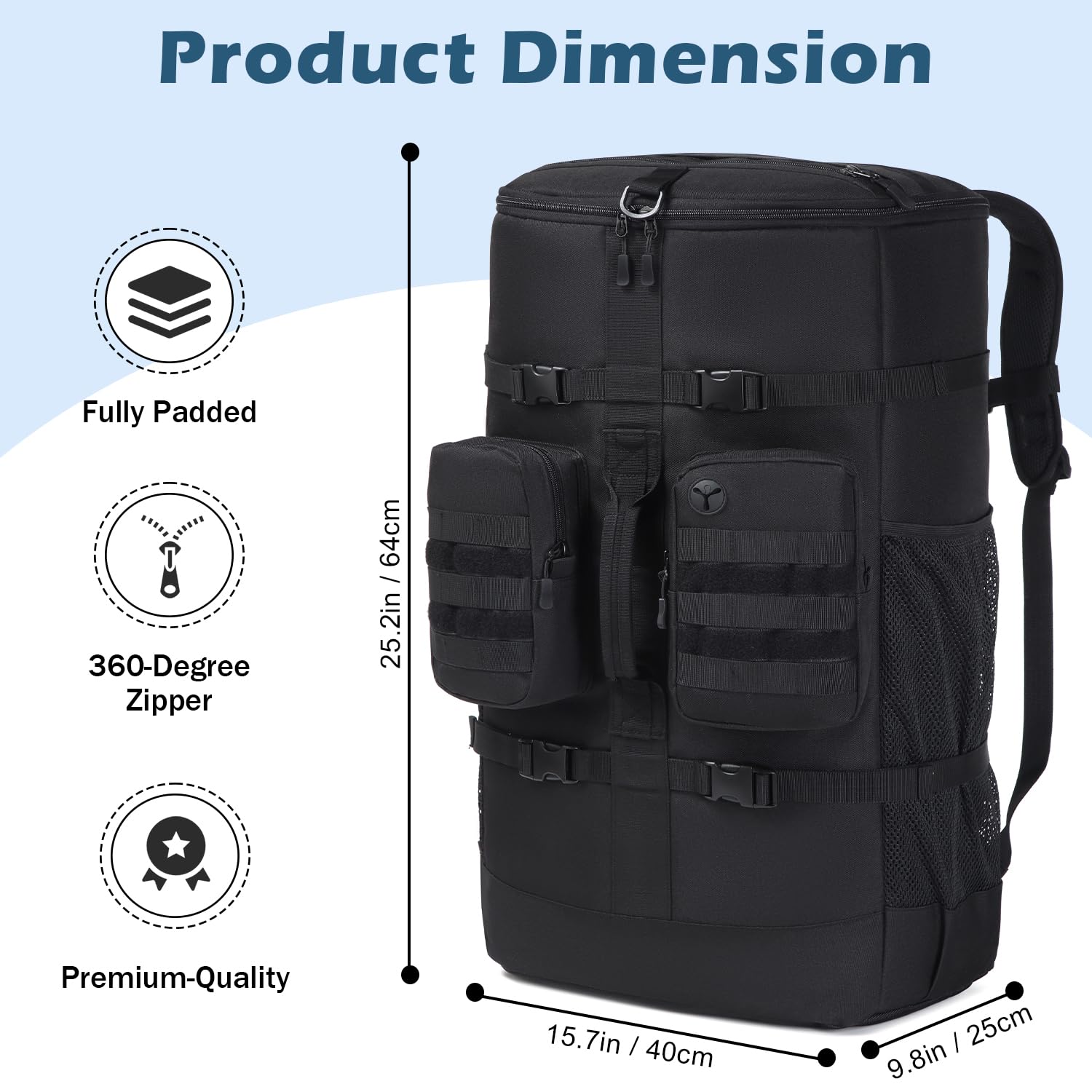 65L Scuba Diving Backpack - Waterproof Travel Backpack for Scuba & Snorkeling Gear | Holds Fins, Snorkel, Wetsuit & Dive Equipment | Perfect for Ocean Adventures, Beach Trips & Water Sports (Black)