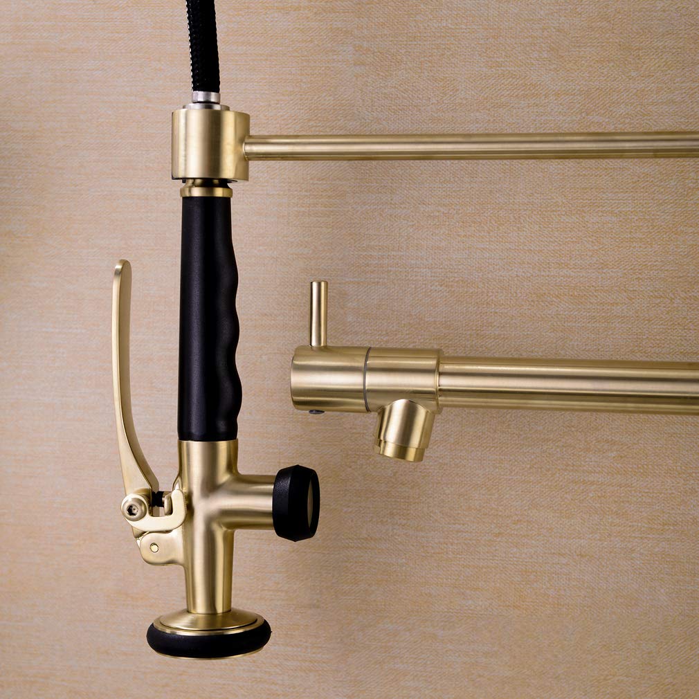 EKRTE Brushed Gold Commercial Style Kitchen Faucet with Pull Down Sprayer, Spot Free Single Handle Sink Faucet for Modern Kitchens and Restaurants