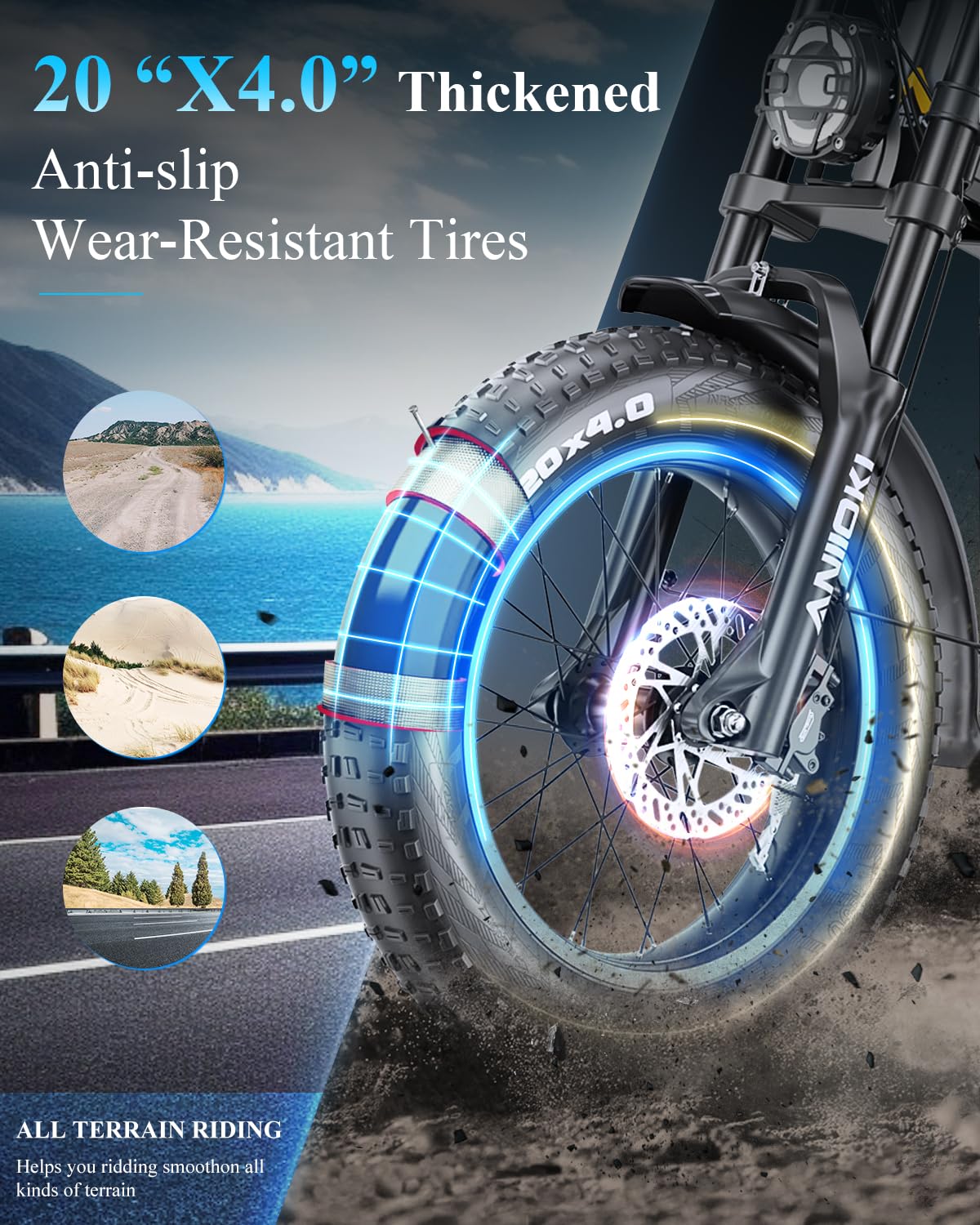 ANIIOKI A8 PRO MAX Electric Bike for Adults - 48V/52V 60AH, 1400W/1600W Peak Power, 30+ MPH Fat Tire Electric Mountain Bike - Perfect for Commuting, Off-Road Adventures & Urban Exploration