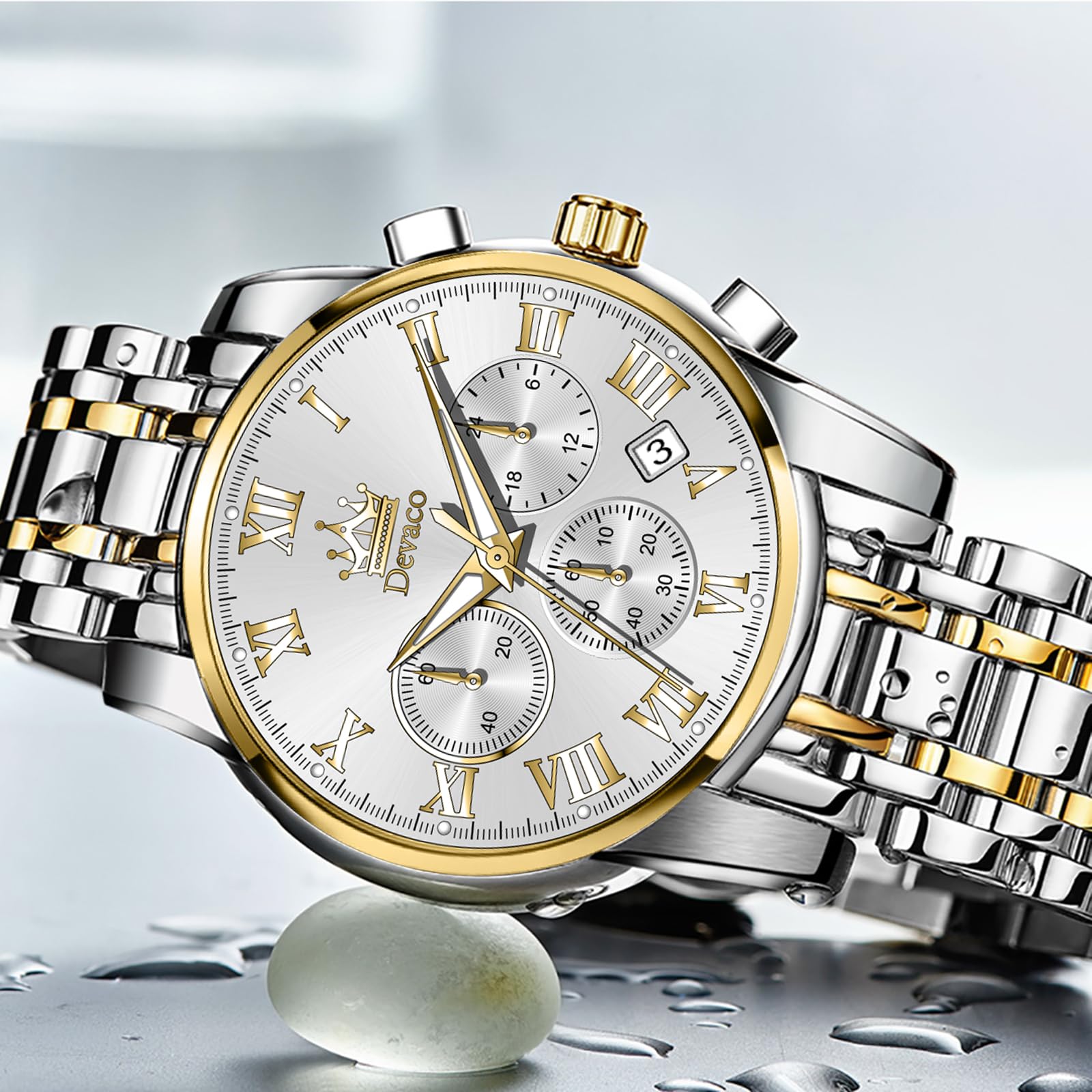Premium Men's Quartz Watch - Stainless Steel Waterproof Chronograph with Night Light & Calendar - Ideal for Business, Casual & Outdoor Activities