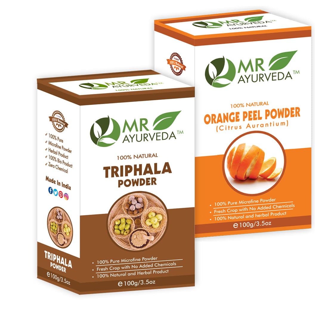 MR Ayurveda 100% Natural Triphala Powder & Orange Peel Powder Combo (200g) - Digestive Support, Detox & Skin Care - Perfect for Smoothies, Tea & DIY Beauty Recipes