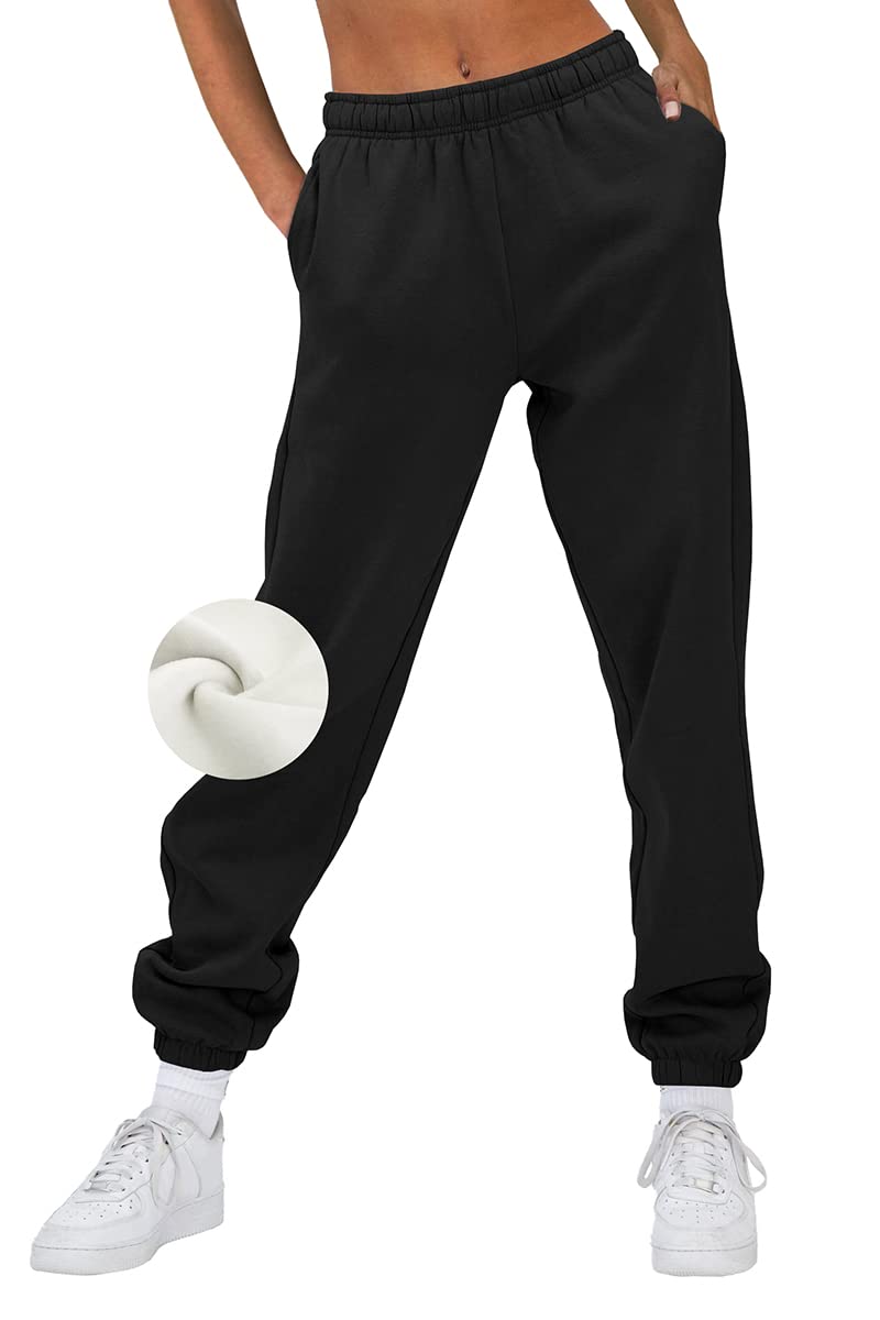 EFAN Women's Fleece Sweatpants - High Waisted Warm Joggers, Soft Cotton Lounge Pants with Pockets for Fall/Winter, Oversized Comfy Pajama Bottoms for Home, Travel & Yoga