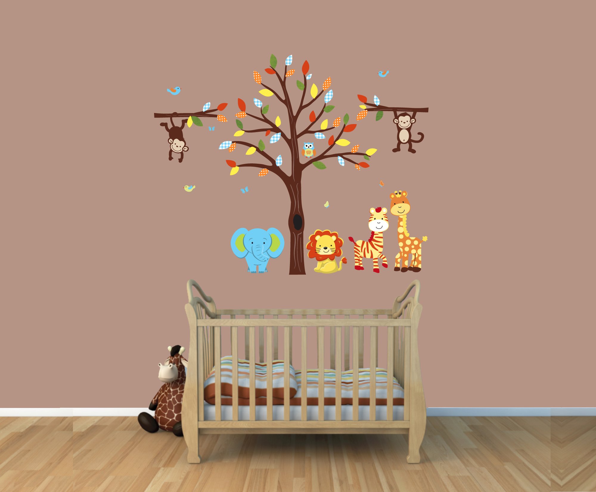 Mini Color Me Happy Safari Nursery Wall Decal with Expedition Animal Stickers - Perfect for Baby Room Decor, Kids Bedroom & Playroom Wall Art