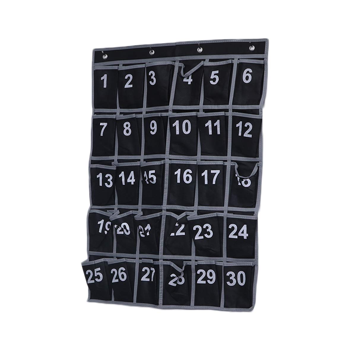 NUOBESTY 30-Pocket Hanging Organizer with Numbered Pockets - Black Wall Chart for Classroom, Office & Home - Perfect for Cell Phones, Pens, Sundries & School Supplies Storage