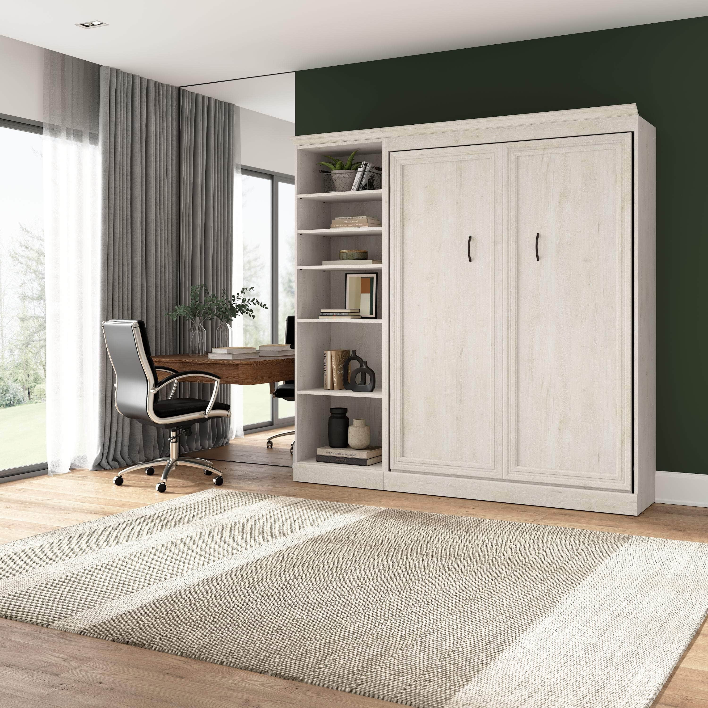 Space-Saving Full Murphy Wall Bed with Built-In Storage Unit - 3 Color Options for Bedroom, Guest Room, or Studio Apartment