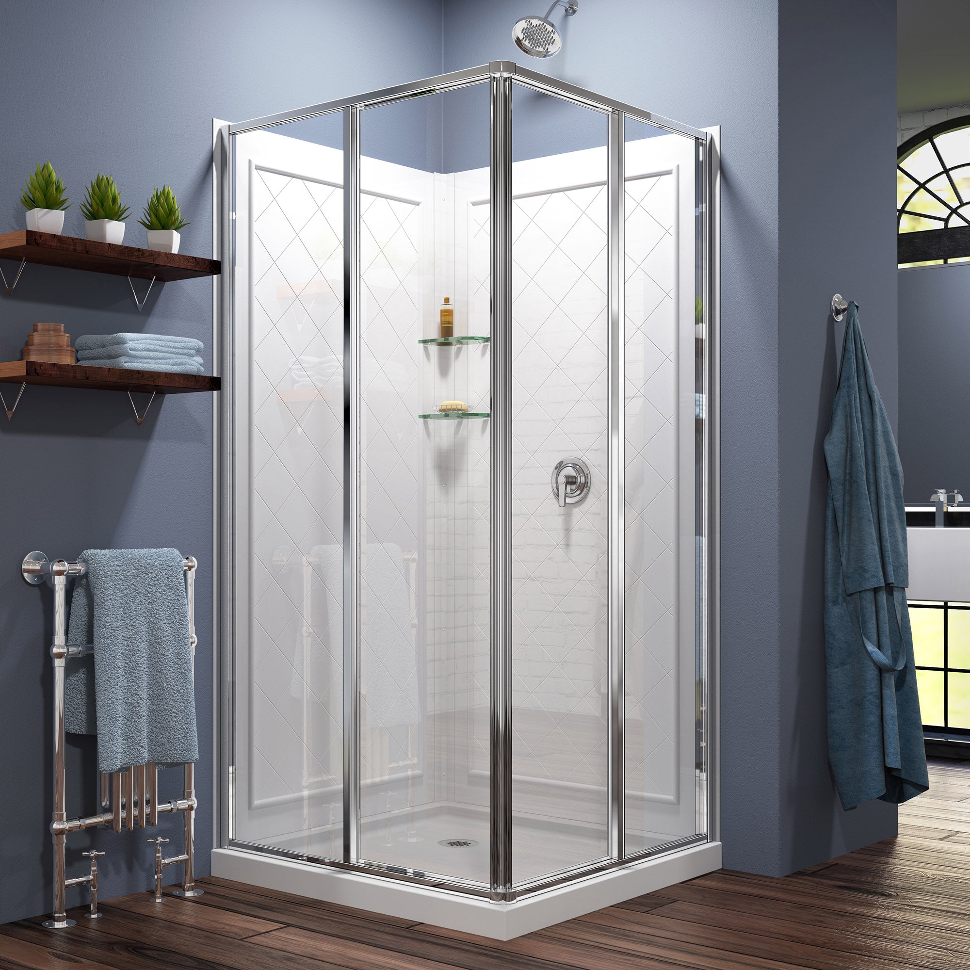 DreamLine Cornerview 36x36x76.75 Inch Framed Sliding Shower Enclosure with Acrylic Backwall Kit - Perfect for Small Bathroom Spaces & Modern Home Renovations