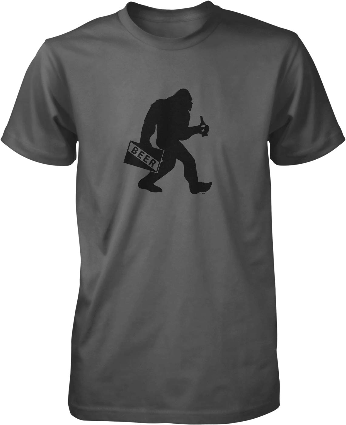 Bigfoot Carrying Beer Graphic Men's T-Shirt - Funny Sasquatch Design Casual Tee for Outdoor Adventures, Camping & Beer Lovers