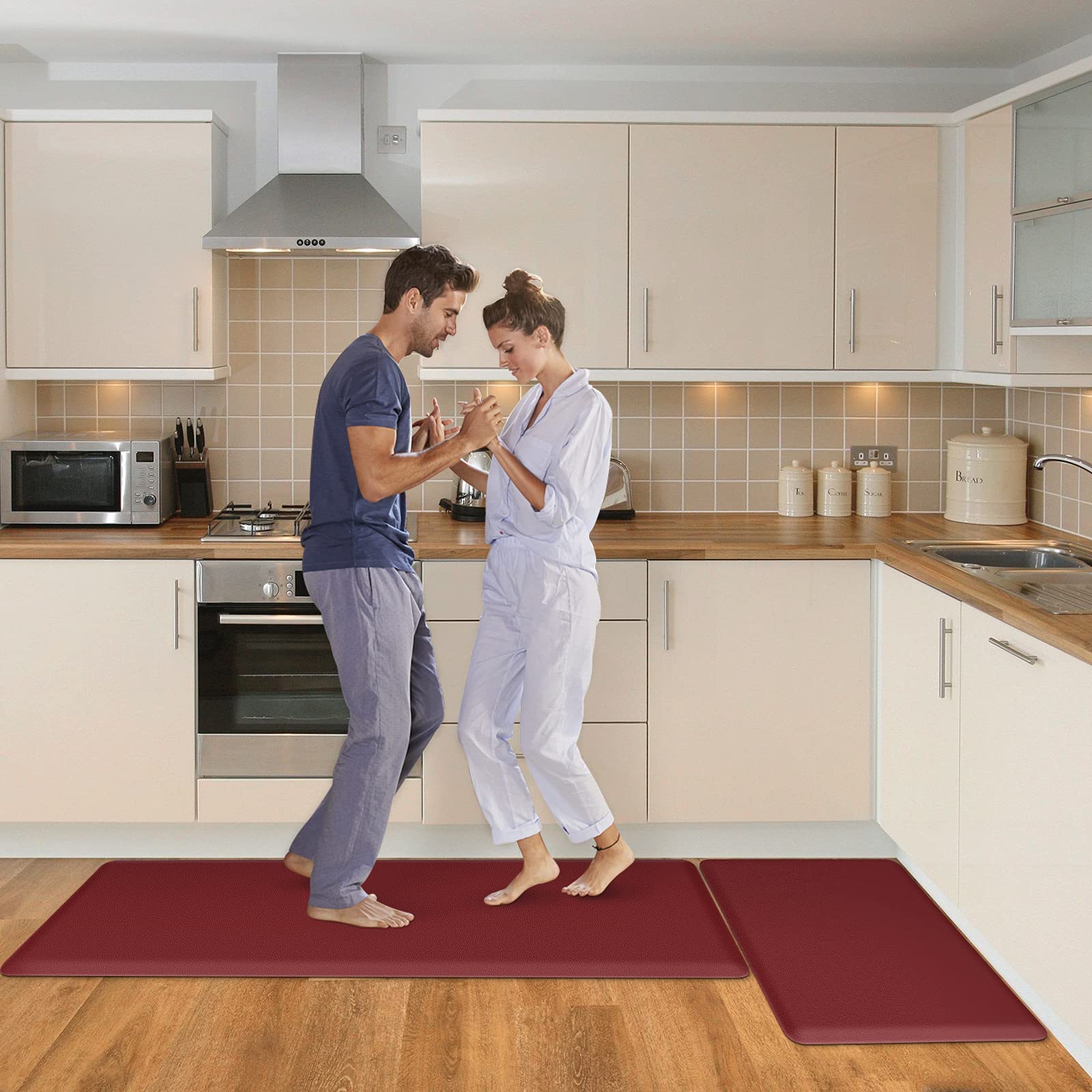 HappyTrends Anti-Fatigue Kitchen Floor Mat [2PCS] - Cushioned Comfort, Waterproof Non-Slip Standing Mat with Ergonomic Foam for Kitchen, Office, Laundry - Perfect for Cooking, Dishwashing & Long Standing Hours (Red)