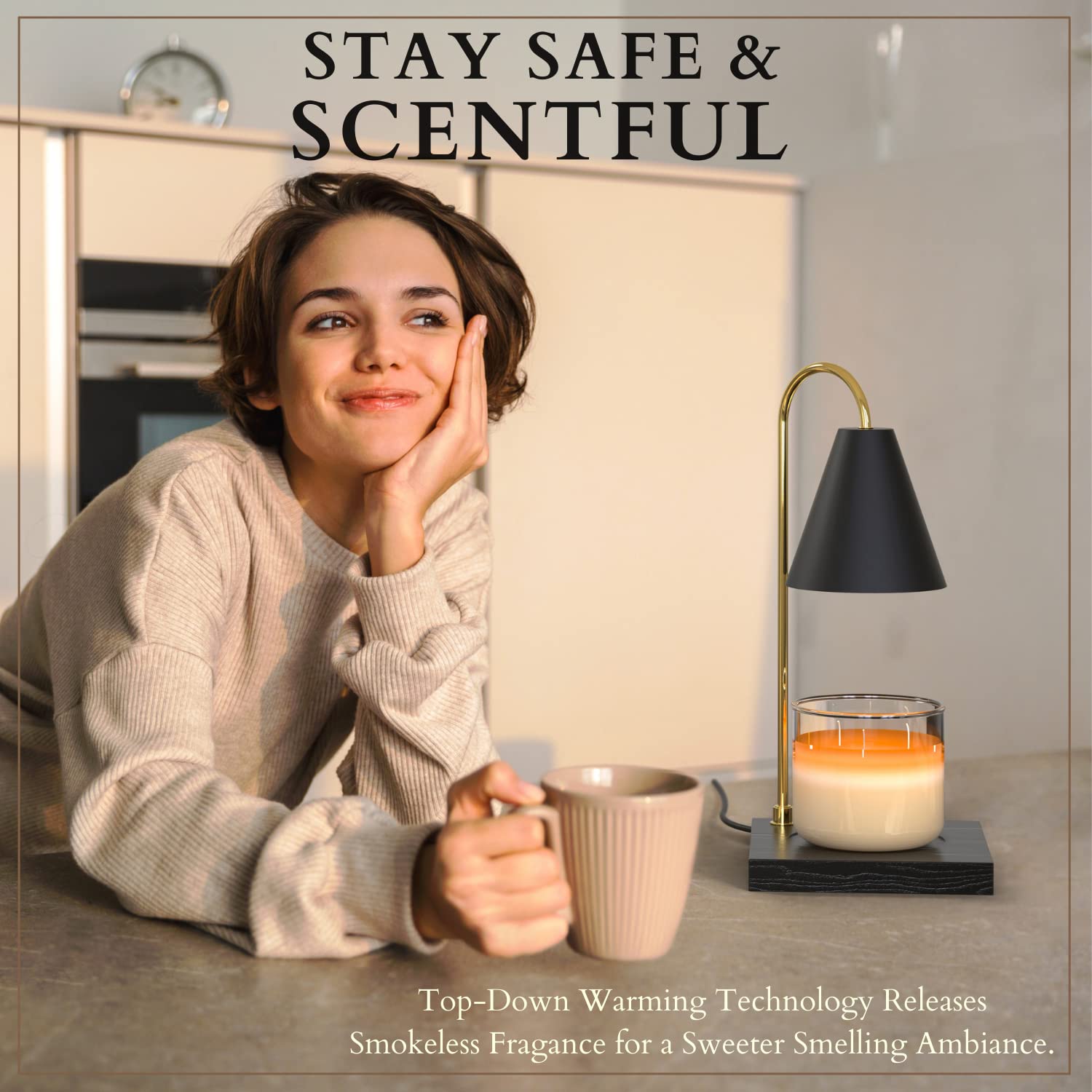 CozyBerry® Dimmable Candle Warmer Lamp with Timer - Compatible with Yankee Candle Large Jars & Wax Melts - Wood Black Candle Melter for Home, Office, Bedroom, Spa & Gift Giving