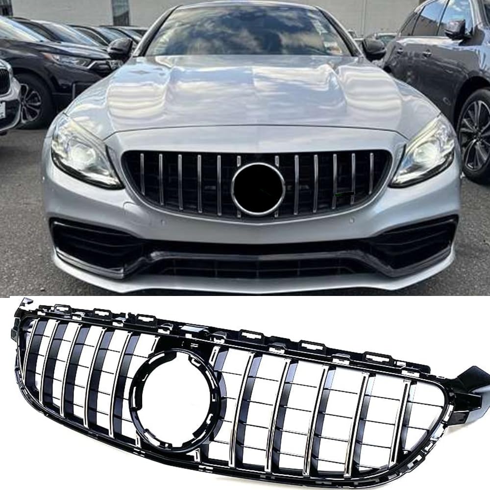 GT R AMG Style Front Bumper Grill for Mercedes Benz W205 C63 C63S 2019-2021 - Silver | Replacement Auto Part for Performance Upgrade & Custom Look
