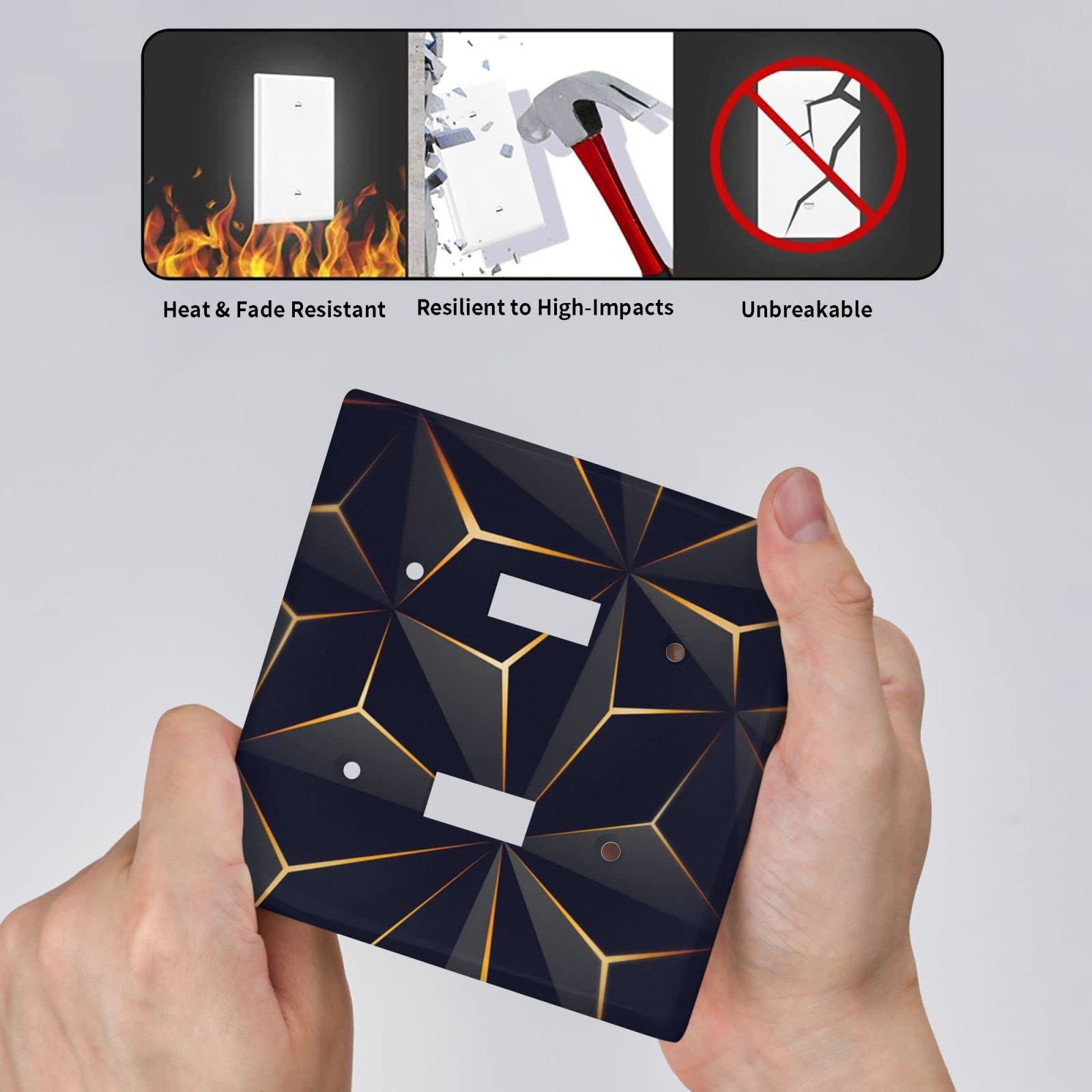 Modern Abstract Diamond Pattern Light Switch Cover - Double Toggle 2 Gang Wall Plate (4.50