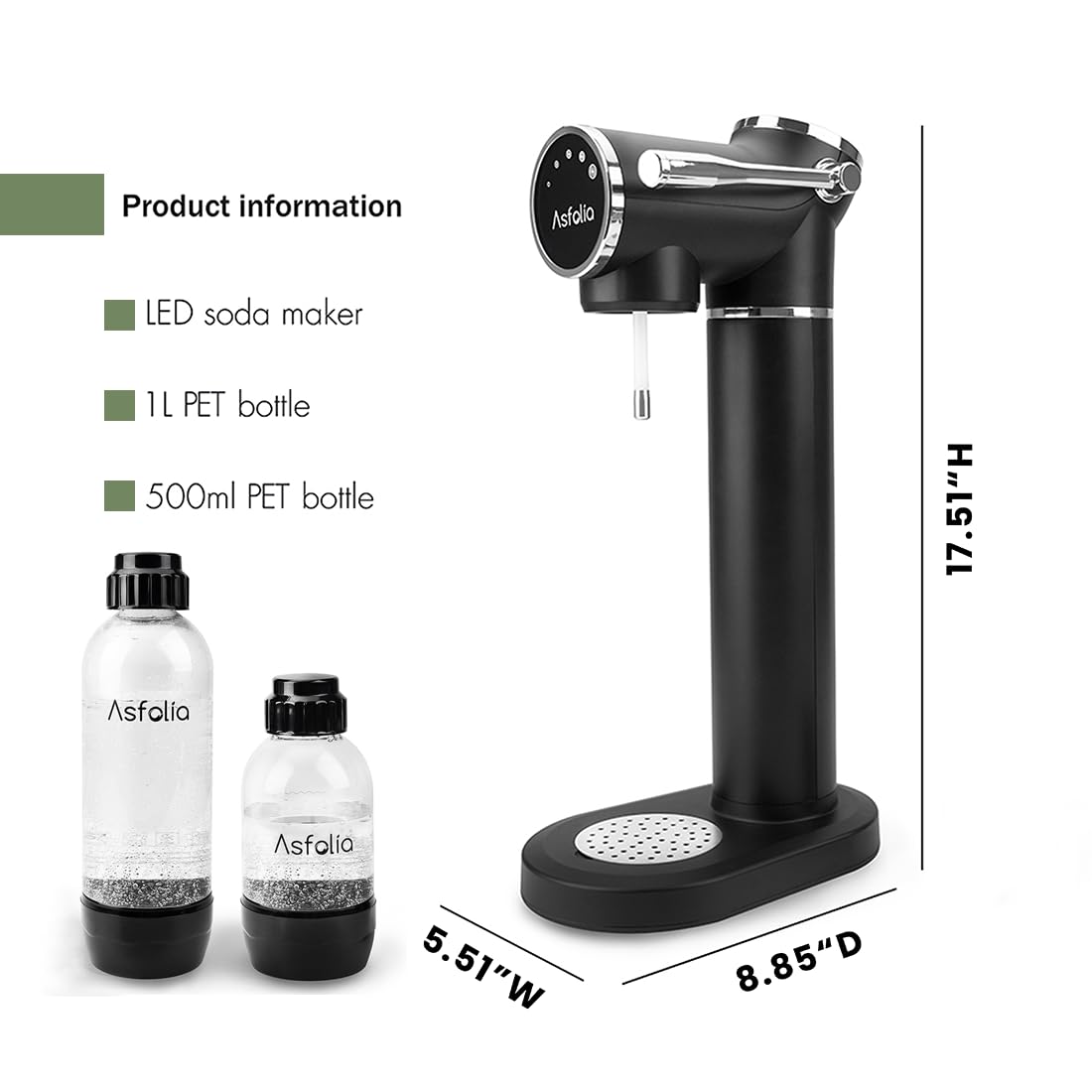 Premium Sparkling Water Maker with 5-Level Carbonation & LED Display - Includes 2 BPA-Free Carbonating Bottles - Compatible with 60L CO2 Cylinders (Not Included) - Home Soda Machine for Refreshing Drinks, Cocktails & Healthy Hydration - Perfect for Kitchen, Office & Entertaining