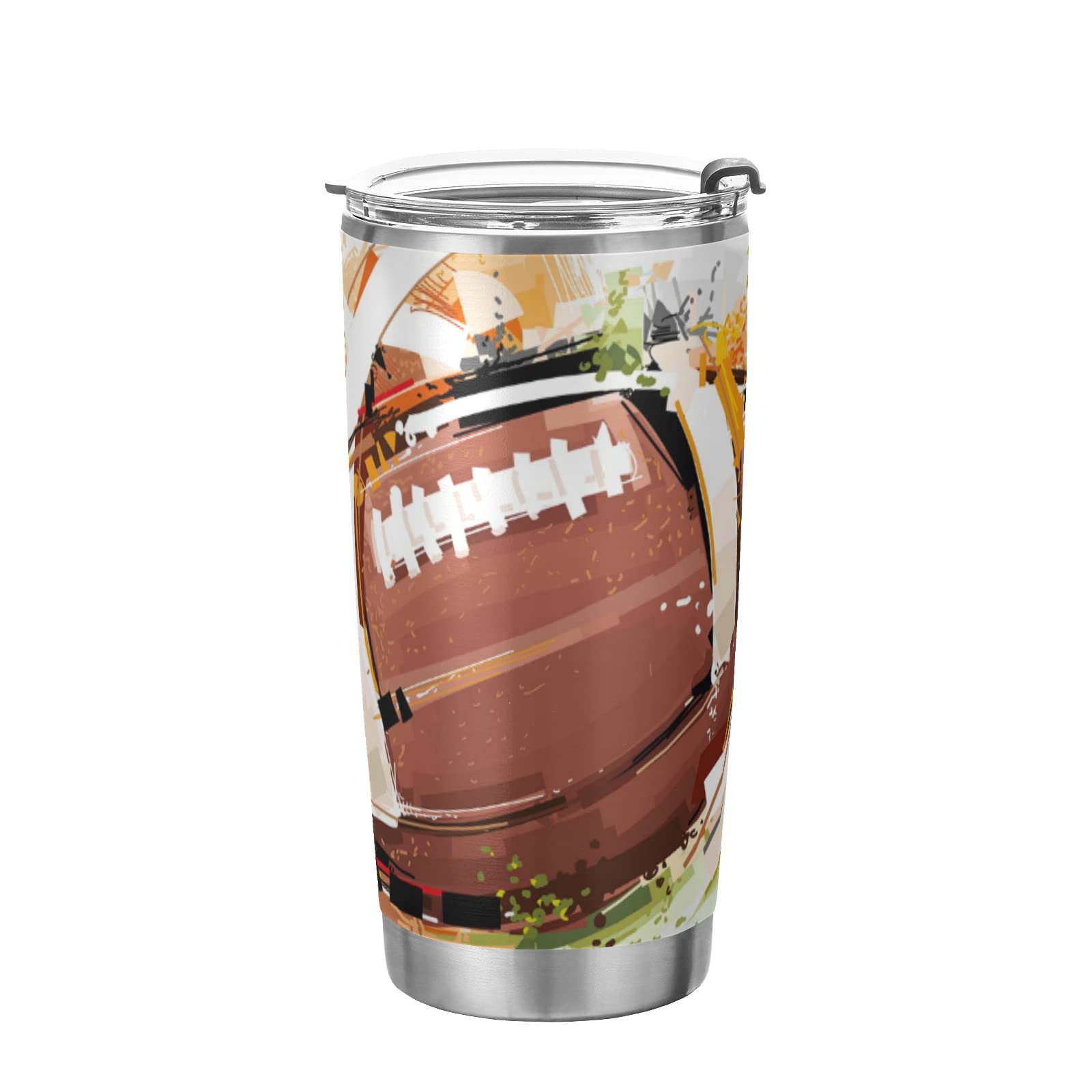 20oz MCHIVER Sketchy Football Tumbler - Stainless Steel Double Wall Insulated Travel Coffee Mug with Lid & Straw - Leakproof Cold & Hot Drink Cup for Sports Fans, Office, Gym, Camping
