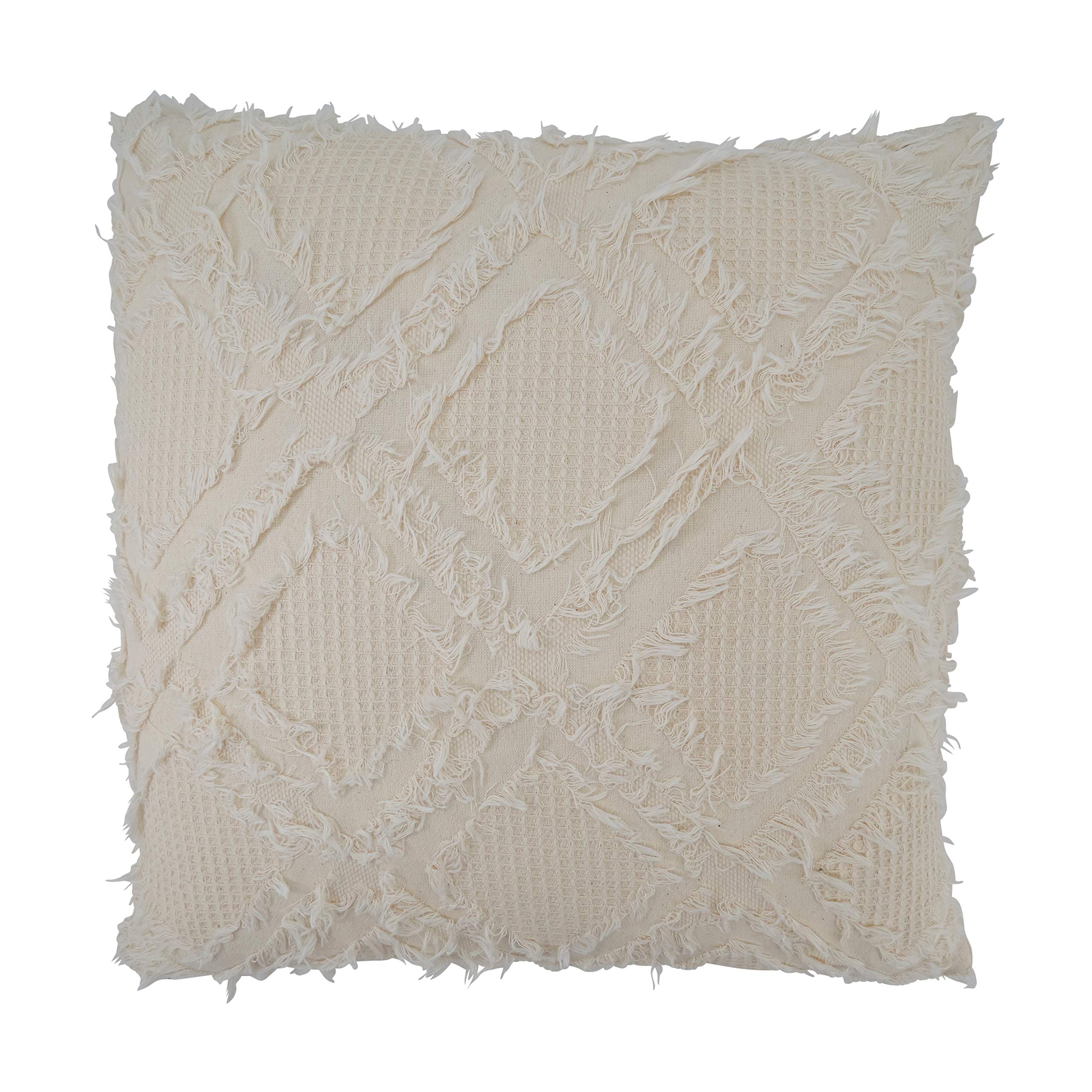 SARO LIFESTYLE Ivoryline Collection 18x18 Inch Fringe Waffle Weave Pillow Cover - Soft Textured Decorative Throw Pillow Case for Sofa, Bed, Couch - Ivory Home Decor