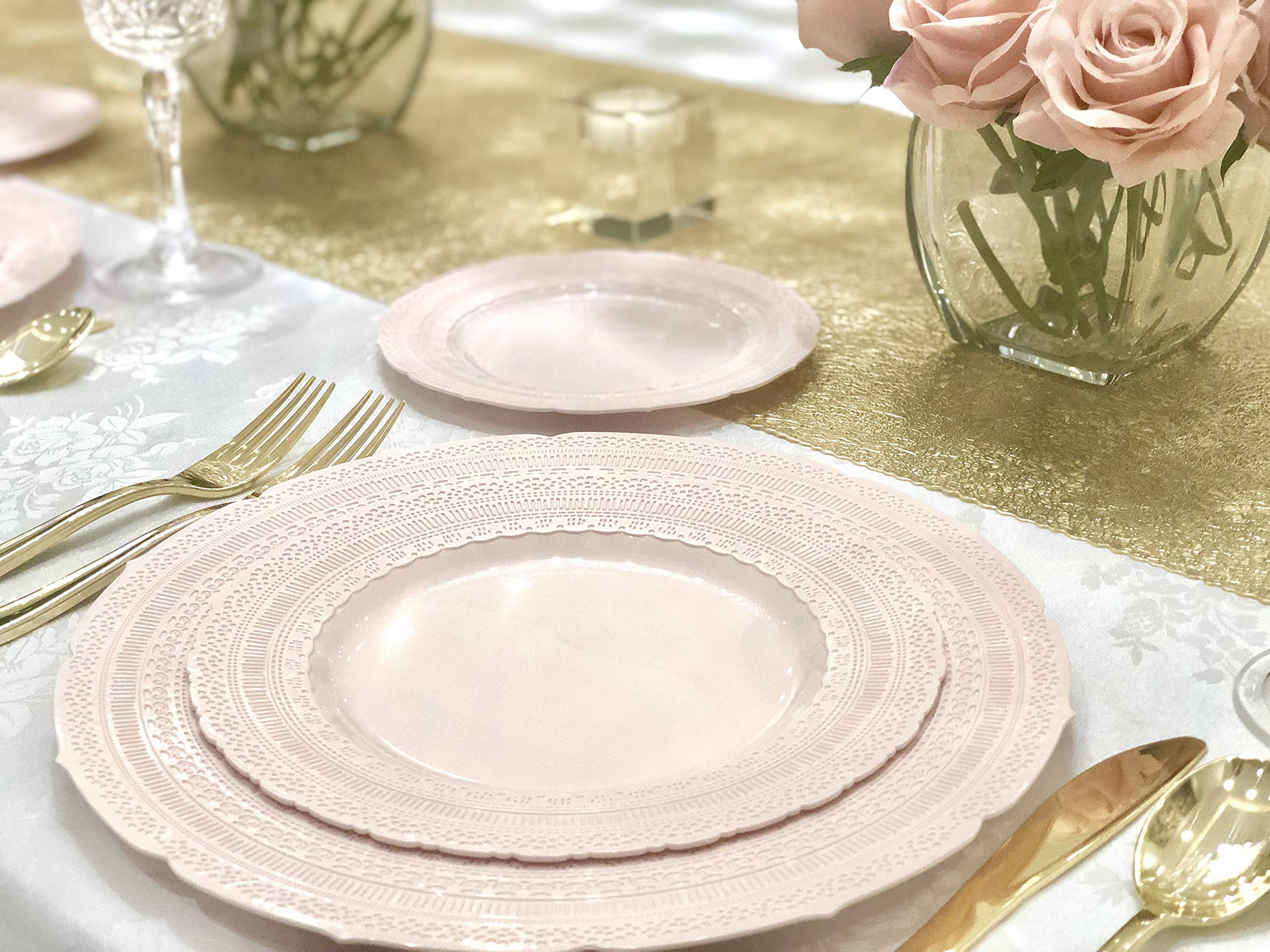 240-Pack Heavyweight Vintage Disposable Plastic Plates - 8.25'' Appetizer & Dessert Plates in Chateau Blush Pink for Weddings, Parties & Special Occasions | Elegant & Durable Tableware for Catering, BBQs & Family Gatherings