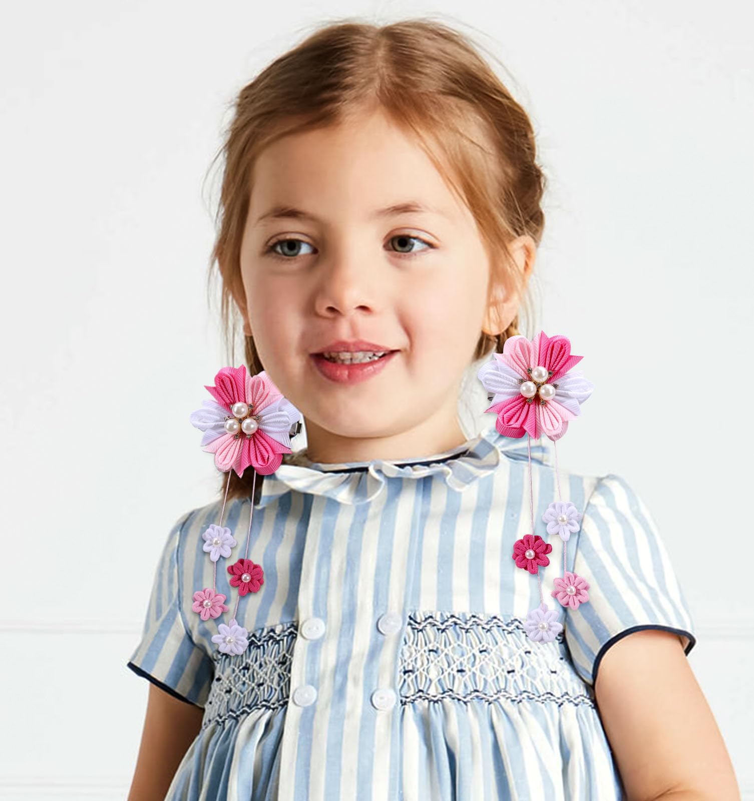 OAOLEER 6PCS Girls Hair Bows with Alligator Clips - Flower Hair Accessories for Kids & Teens - Grosgrain Ribbon Bows for School, Parties, Weddings & Special Occasions (Flower Bows-A)