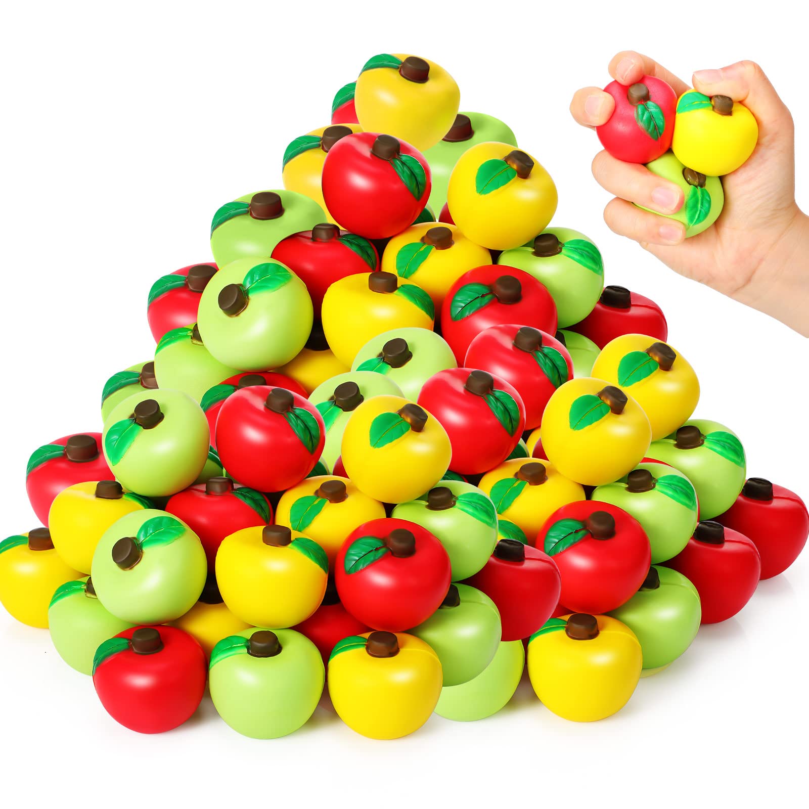 48-Piece Fruit Stress Ball Set - Red, Green & Yellow Stress Relief Balls for Finger Exercise, Anxiety Relief & Sensory Play - Perfect for School Carnivals, Party Favors, Office Stress Relief & Classroom Rewards (Classic Style)