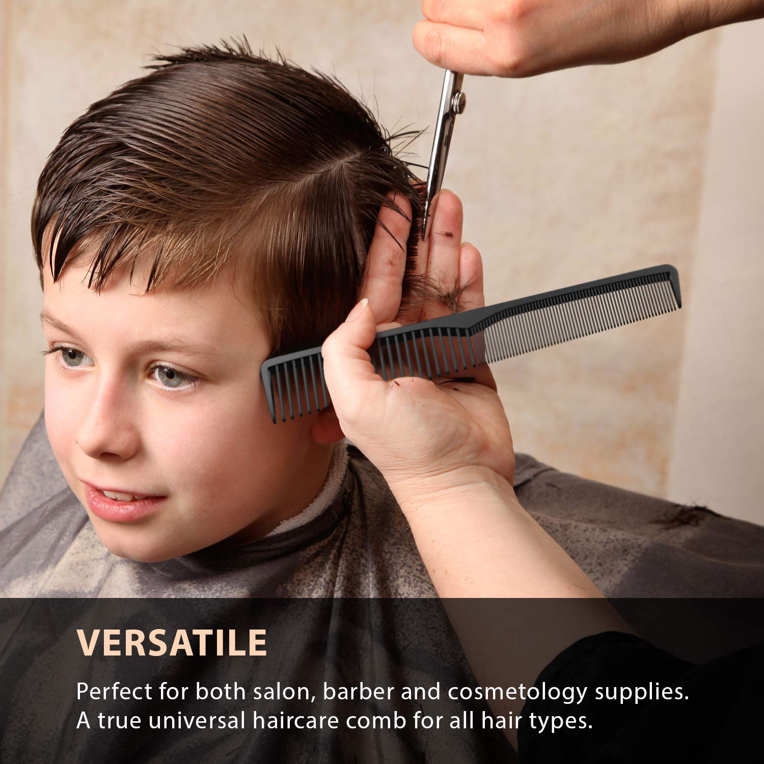 Verceys Professional 7-Inch Black Carbon Fiber Comb - Anti Static, Heat & Chemical Resistant - Wide & Fine Tooth Design for All Hair Types (Men & Women) | Perfect for Styling, Salon Use & Travel
