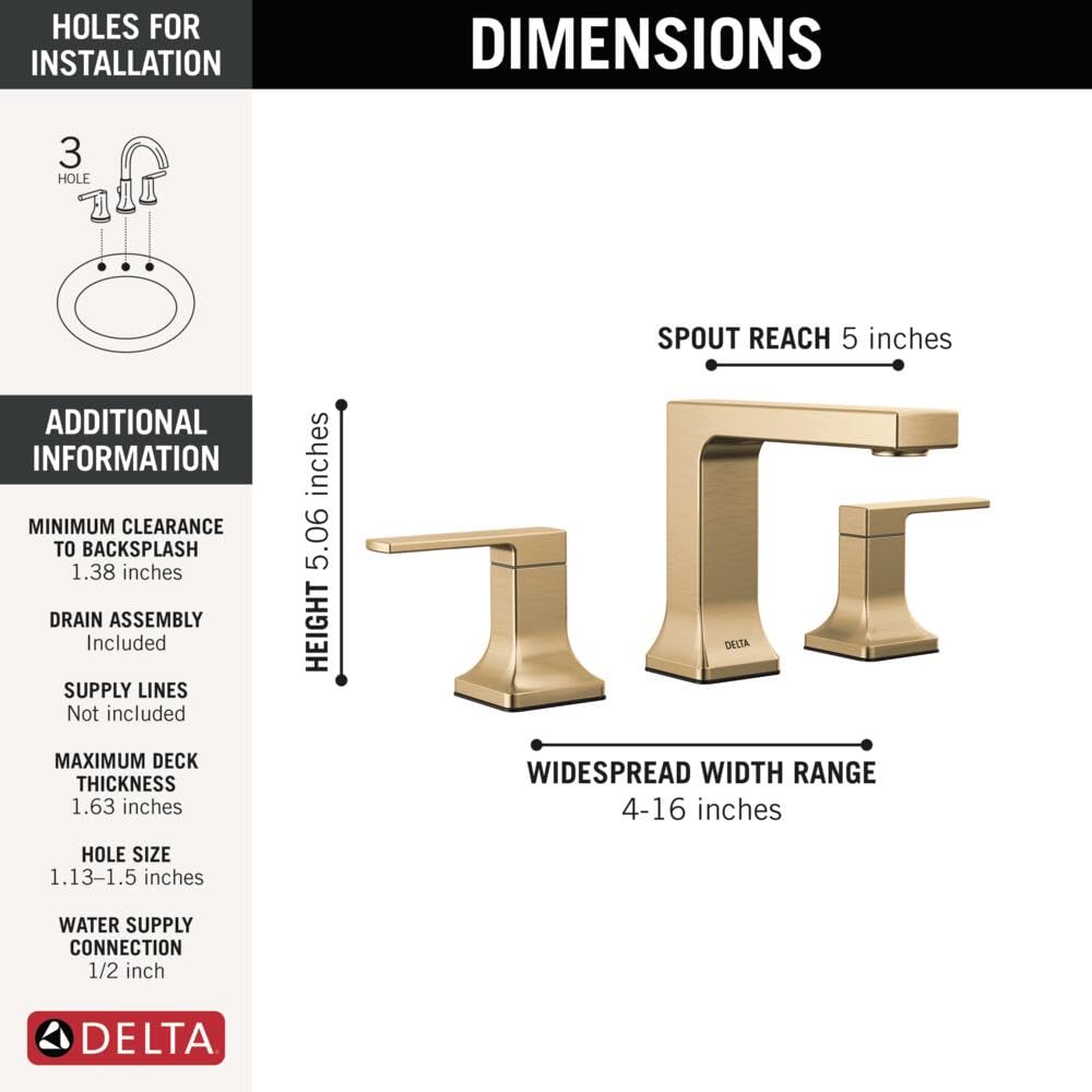 Delta Velum Widespread Bathroom Faucet 3-Hole - 2 Handle Champagne Bronze Bathroom Sink Faucet with Pop-Up Drain Assembly (Model 3537LF-CZMPU) - Perfect for Modern Bathroom Vanities, Guest Bathrooms & Luxury Home Renovations