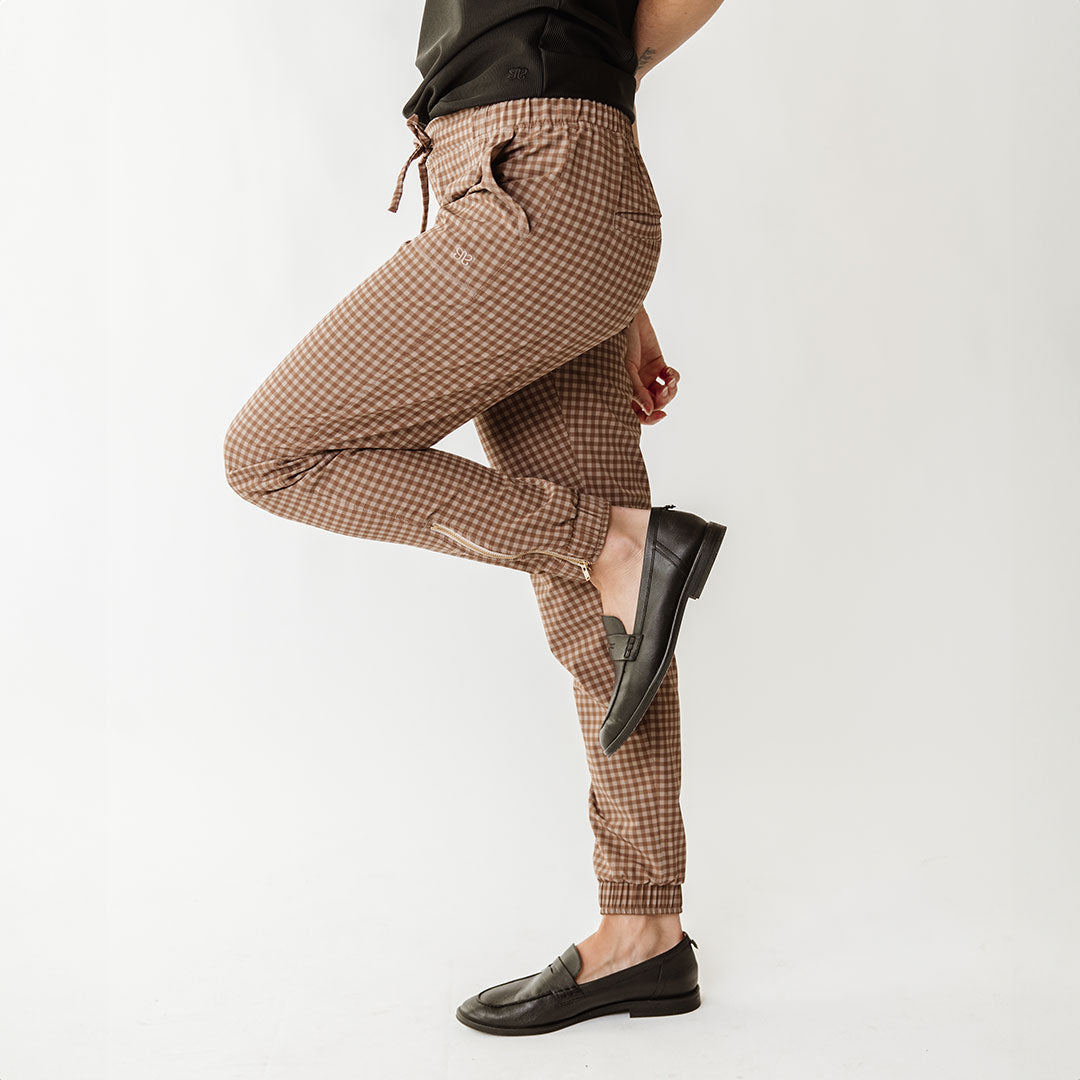 Cinnamon Check Jetsetters - Stylish and Comfortable Travel Outfit for Women | Perfect for Airports, Vacations, and Casual Wear