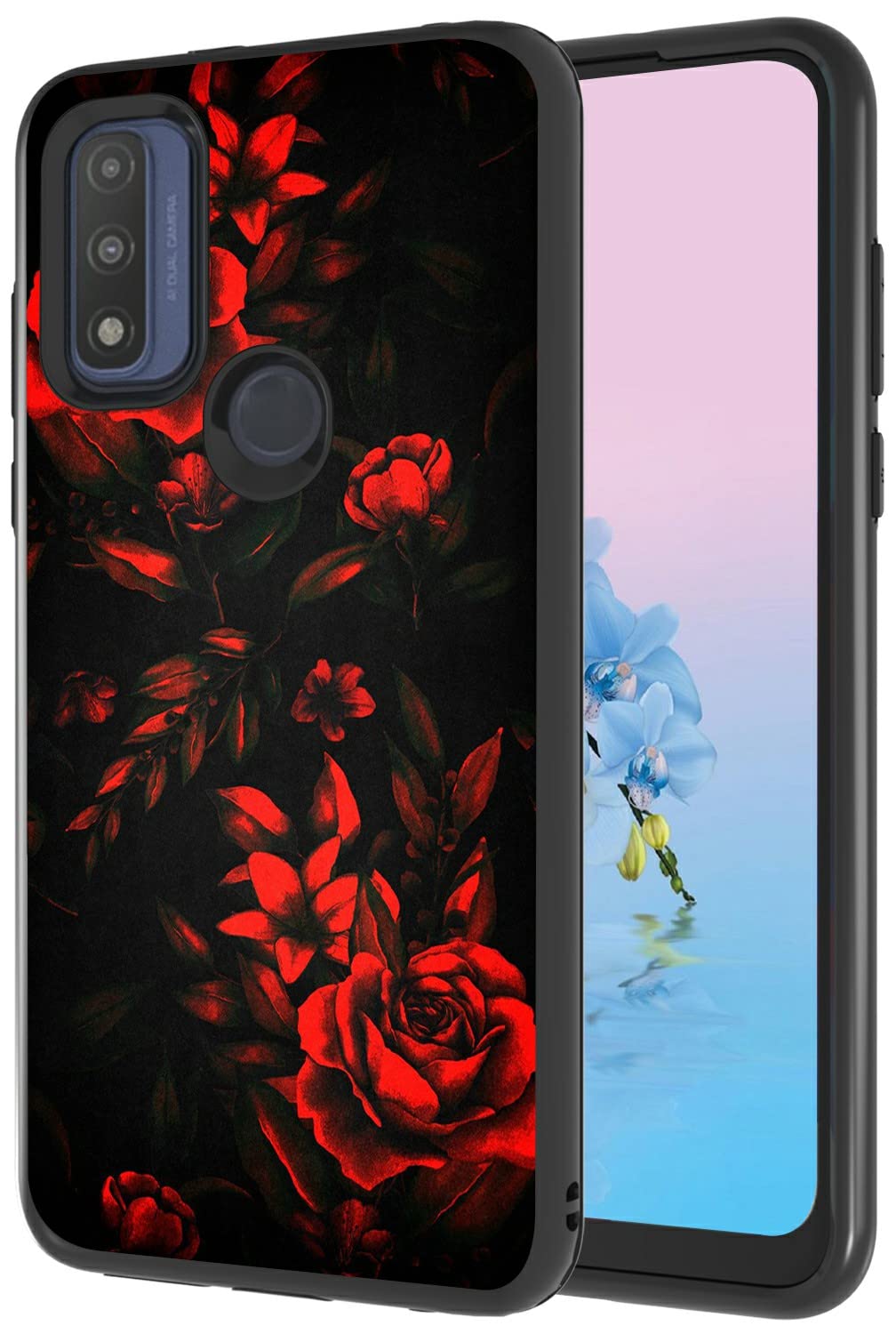 2 in 1 Shockproof Phone Case for Motorola Moto G Pure (2021) - Heavy Duty Dual Layer Hard PC & Soft Rubber Cover - Red Rose Art Design - Perfect for Women & Girls - Ideal for Everyday Protection, Outdoor Activities & Work