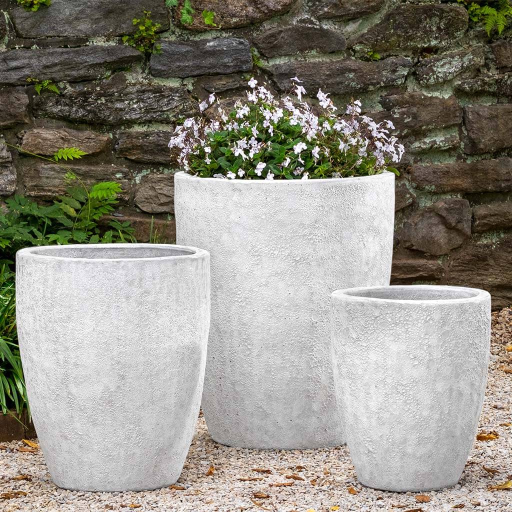 Campania International Trentino White Coral Planter Set of 3 - Elegant Outdoor Garden Planters for Patio, Deck, and Porch Decor