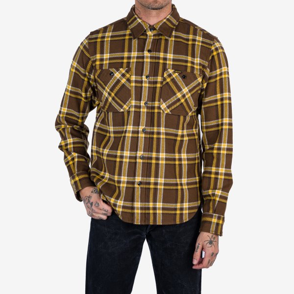 Iron Heart IHSH 378 Ultra Heavy Flannel Work Shirt - Crazy Check Brown Plaid for Men | Durable & Warm Winter Shirt for Outdoor Work, Camping & Casual Wear