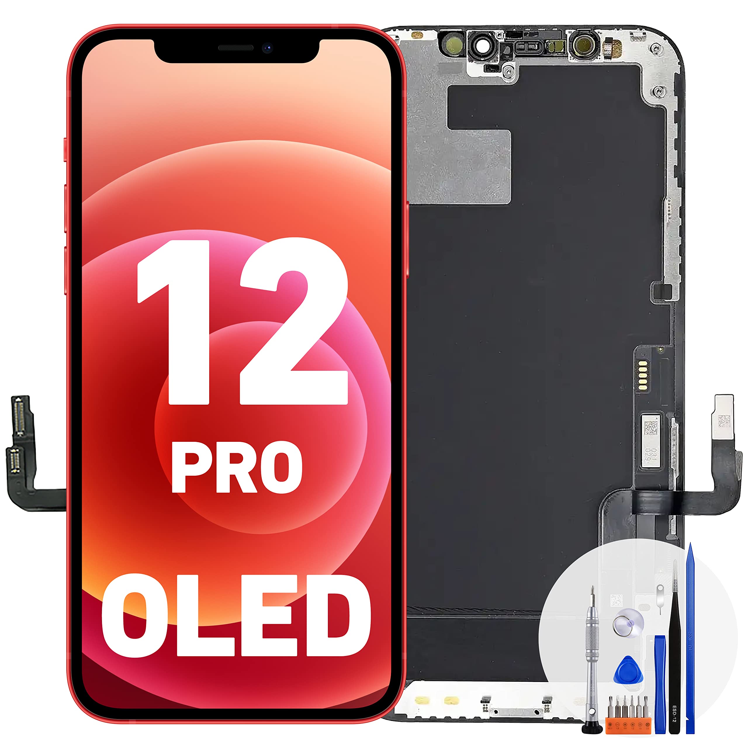 iPhone 12/12 Pro Screen Replacement Kit - Premium OLED Display with Tempered Glass, Waterproof Digitizer, DIY Frame Installation | Perfect for Home Repair, Office Use & Emergency Phone Fixes
