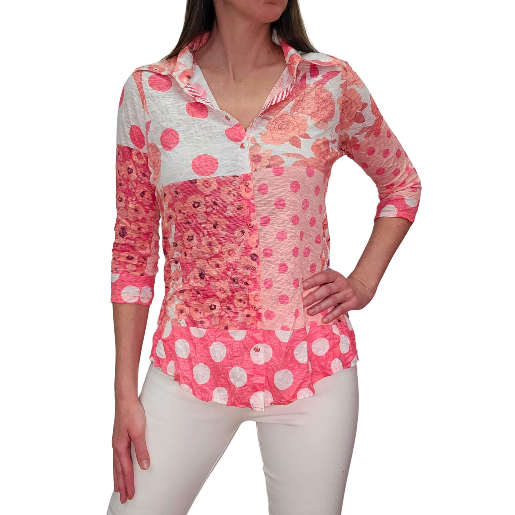 David Cline Women's 3/4 Sleeve Dot Print Blouse - Casual Office Wear & Spring Summer Fashion Tops