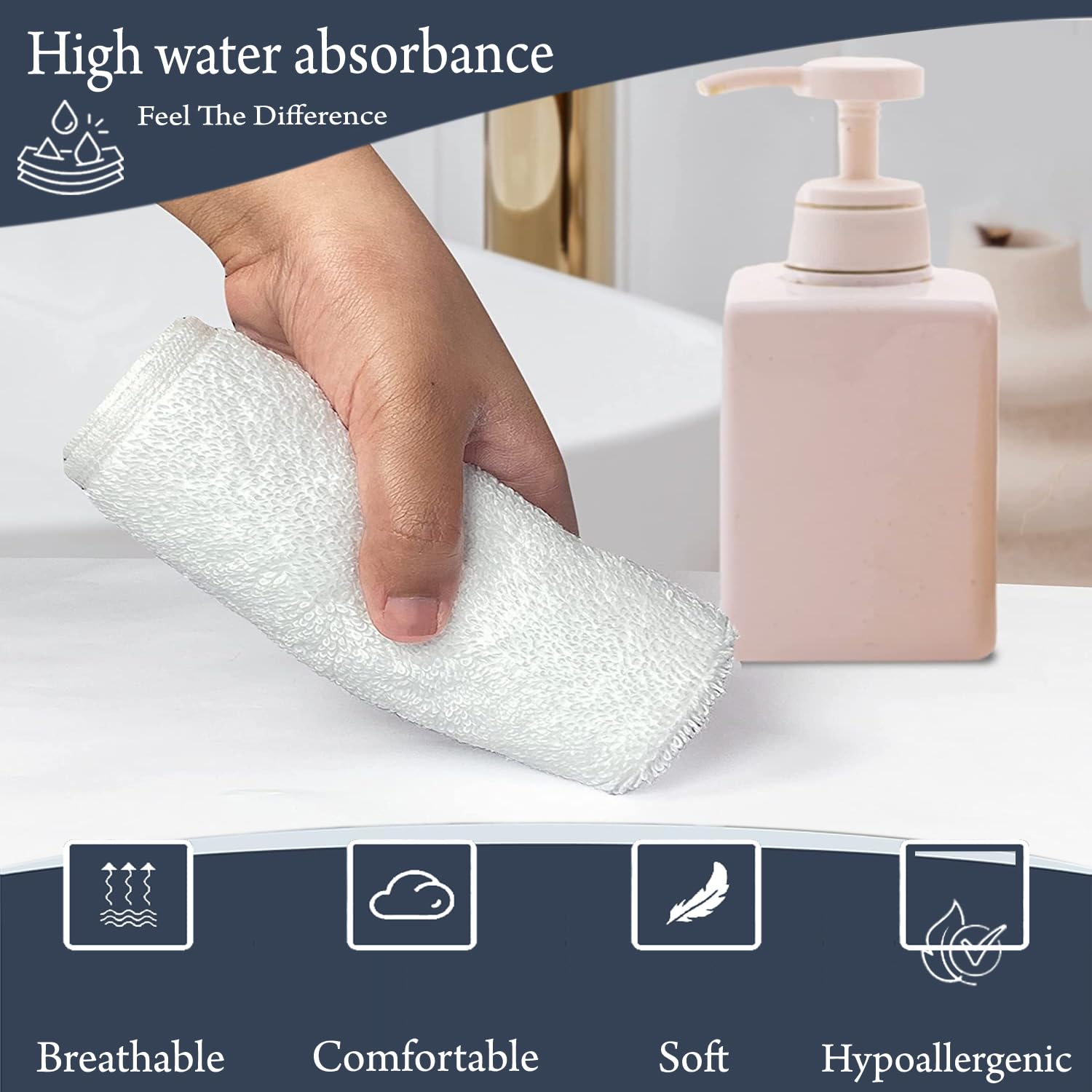 Premium 500 GSM Cotton Face Towels - 13x13 Inch Set of 4, Soft & Absorbent White Bath Towels for Spa, Gym & Luxury Skincare Routine | FRESH FROM LOOM