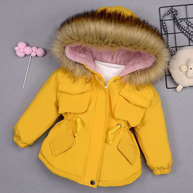 Warm Kids Down Jacket with Fur Collar for Girls Ages 2-8 | Winter & Autumn Thick Outerwear | Perfect for School, Playdates & Cold Weather Activities