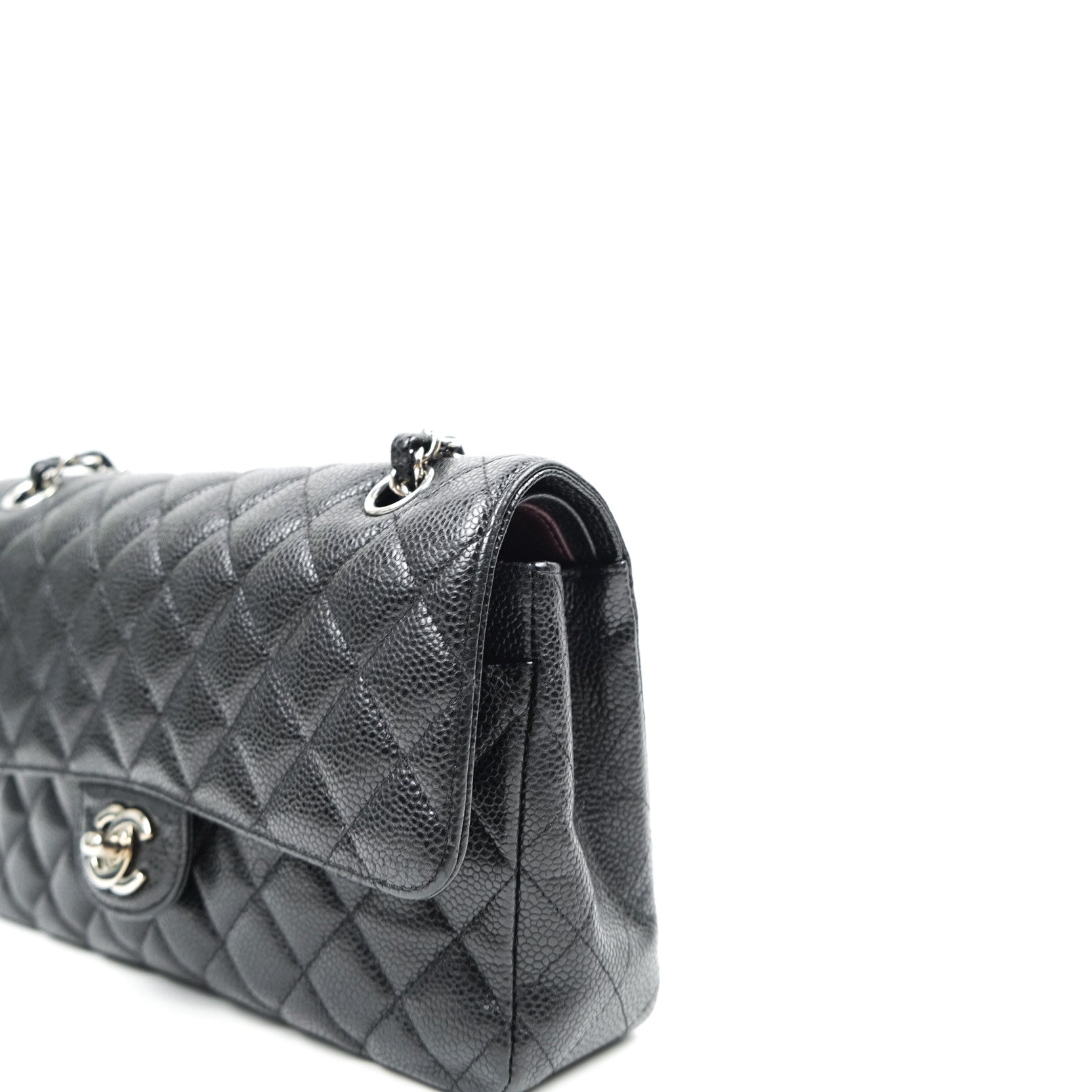 Chanel Classic Double Flap M/L Black Caviar Leather Bag with Silver Hardware - Luxury Handbag for Women, Perfect for Work, Evening Events & Special Occasions