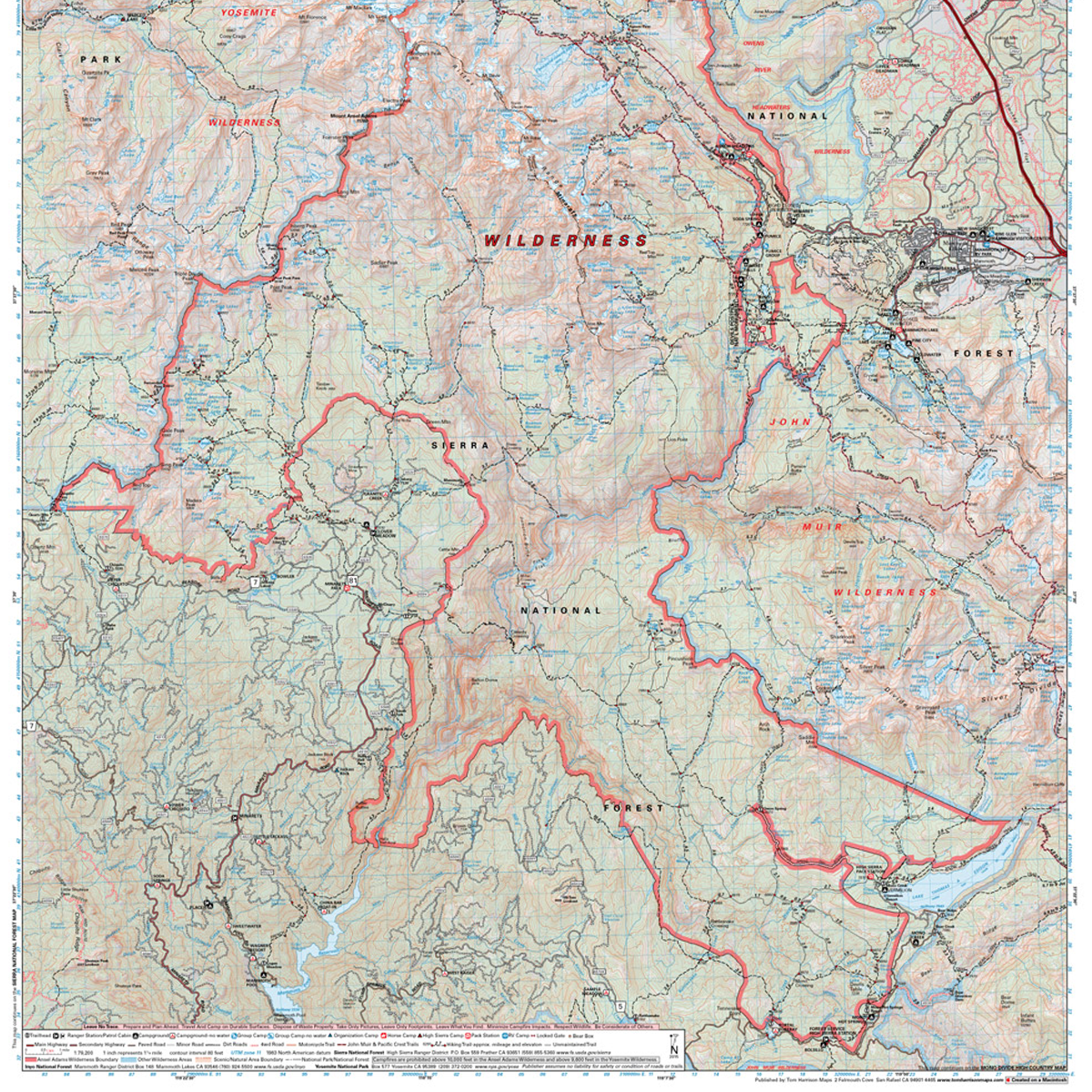 Ansel Adams Wilderness Map - Detailed Topographic Hiking & Backpacking Guide for Outdoor Adventures