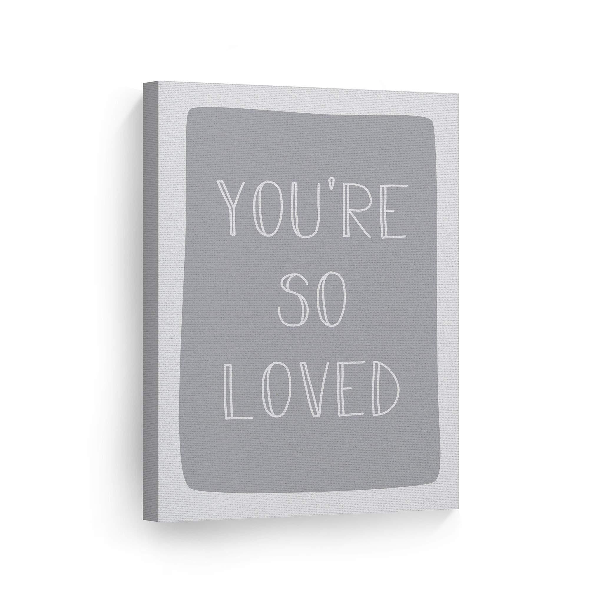 You're So Loved Lettering Blue Background Canvas Print - 36x24 Inch Nursery Wall Art, Kids Room Decor, Baby Room Decor - Ready to Hang, Made in USA | Perfect for Nursery, Bedroom, Playroom & Gift Giving