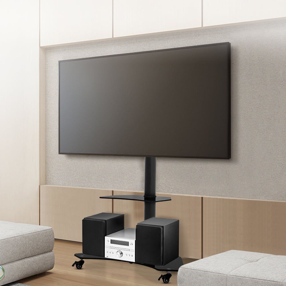 Artiss Mobile TV Stand for 32-70 Inch TVs - Adjustable Height Rolling TV Cart with Wheels, Universal TV Mount Bracket - Perfect for Living Room, Bedroom, or Office Entertainment Setup