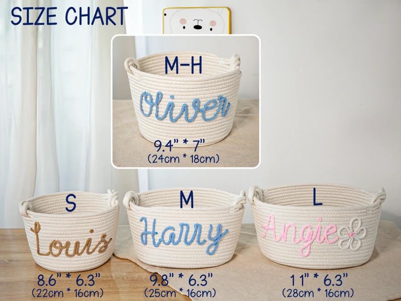 Personalized Baby Name Basket - Custom Cotton Rope Baby Shower Gift, Diaper Caddy & Nursery Organizer for Newborn Essentials | Perfect for Baby Showers, Nursery Storage & Gift Giving (Style C)