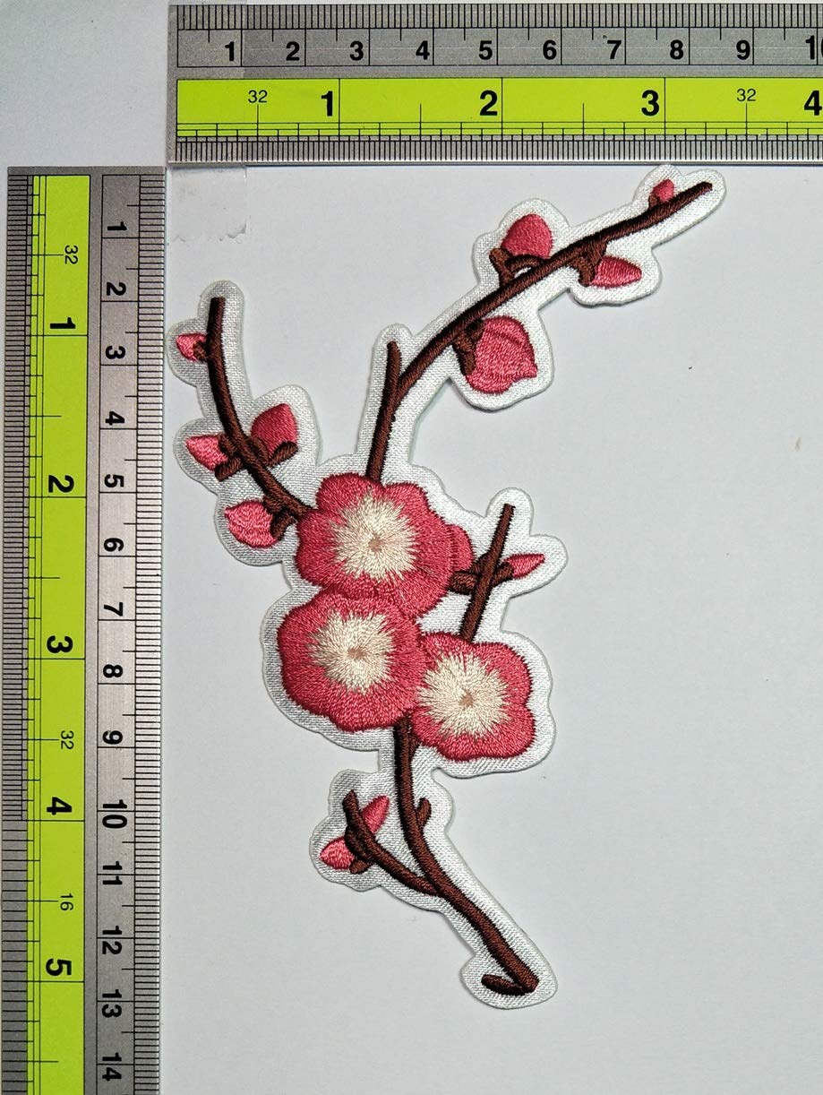 Pink Plum Cherry Blossom Floral Iron-On Patch - Boho Hippie Retro Embroidered Applique for DIY Sewing, Costumes & Accessories (15 Pack) - Perfect for Jackets, Jeans, Bags & DIY Crafts
