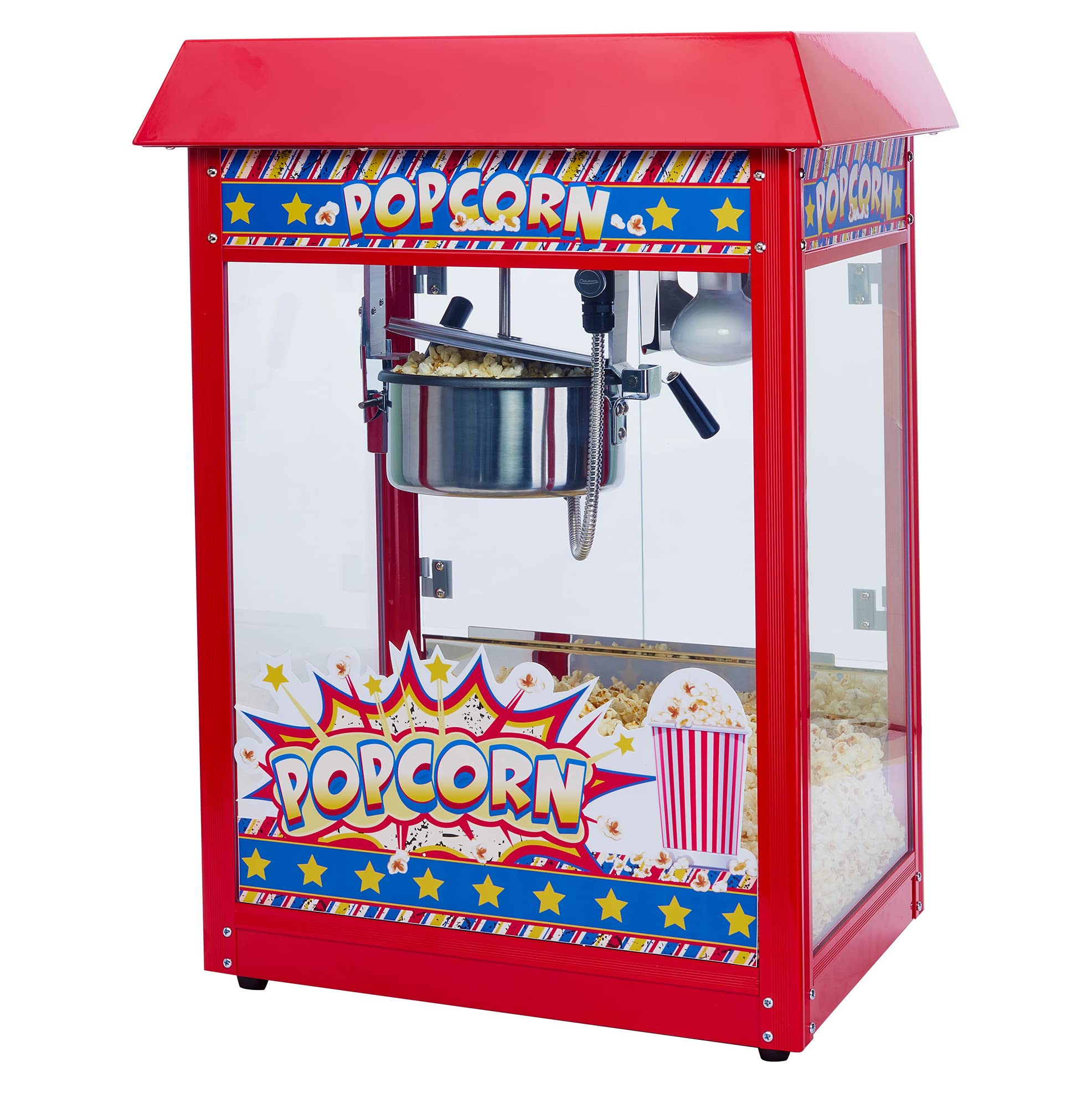 Winco Commercial-Grade 8oz Red Popcorn Machine with Non-Stick Kettle - Perfect for Movie Nights, Parties & Concession Stands