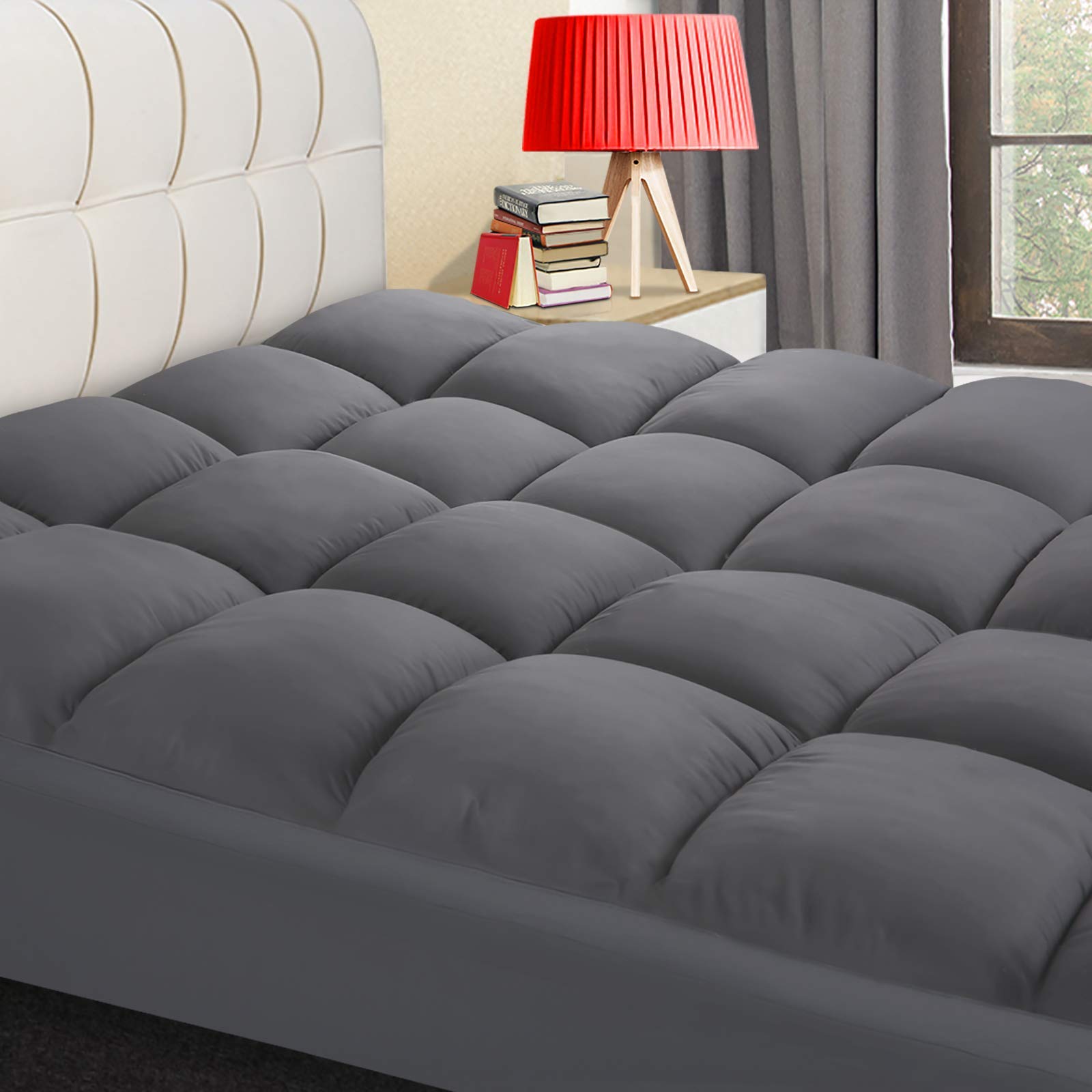 COONP Twin XL Mattress Topper - 3 Inch Extra Thick Cooling Pillowtop Mattress Pad Cover with 8-21 Inch Deep Pocket - Breathable Plush Bed Topper Protector for Back Pain Relief (Grey) | Perfect for Dorms, Guest Beds & Hot Sleepers