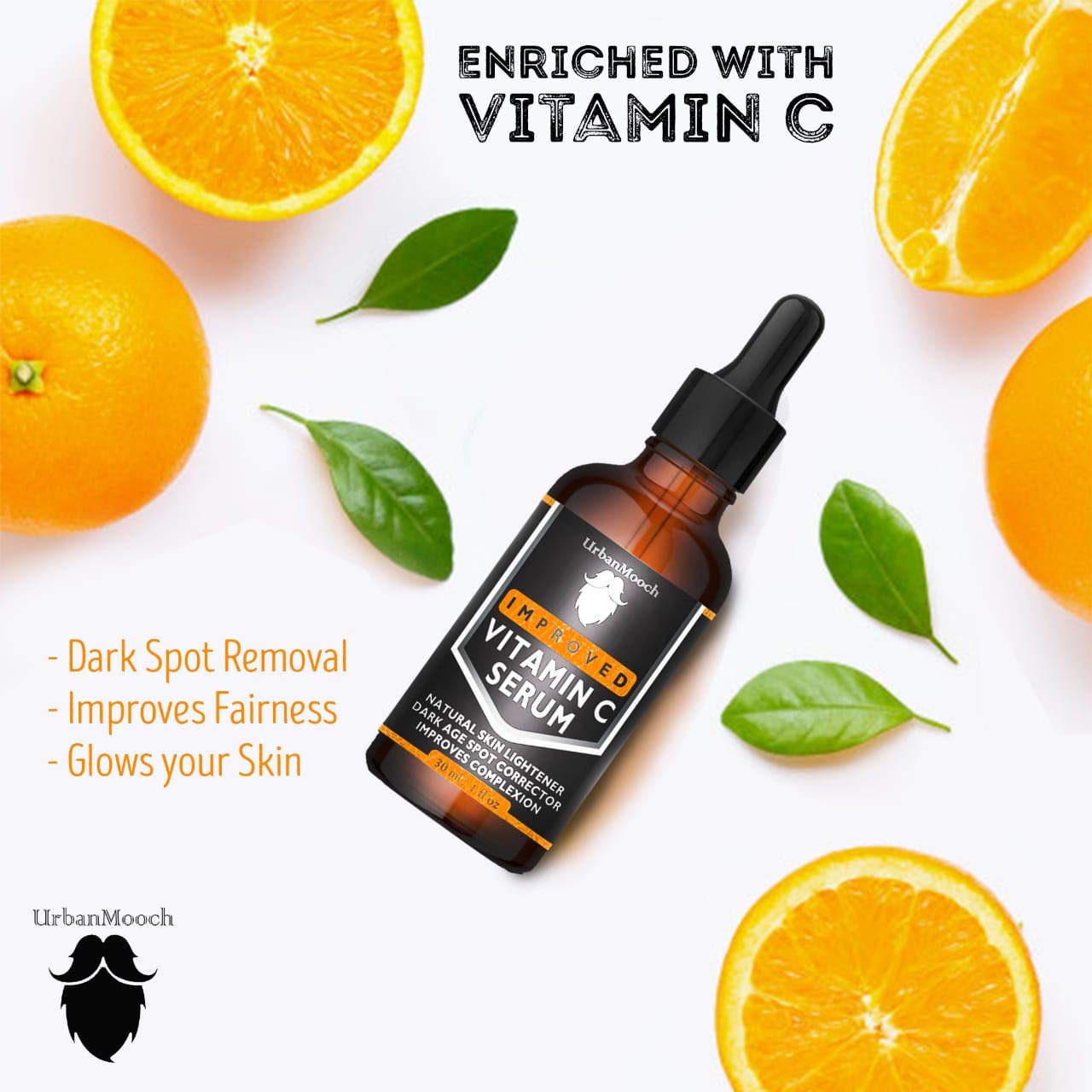 UrbanMooch 10% Vitamin C Face Serum with Niacinamide & Hyaluronic Acid - Brightening Serum for Dark Spots, Pigmentation & Collagen Boost - All Skin Types - 30ml - Perfect for Daily Skincare Routine & Nighttime Use
