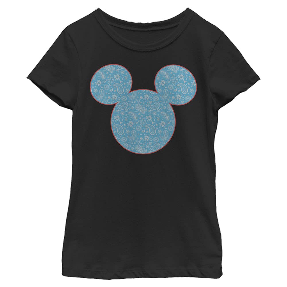 Disney Mickey Mouse Americana Paisley Print Girls' Solid Color Crewneck T-Shirt - Casual Wear, School Outfits & Disney Theme Parties