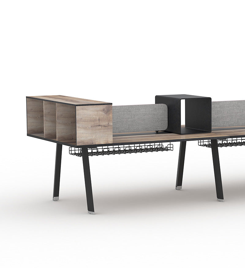 ARTO 6-Person Double-Sided Workstation Desk 5.0M in Warm Oak & Black - Perfect for Office, Conference Room & Collaborative Workspaces